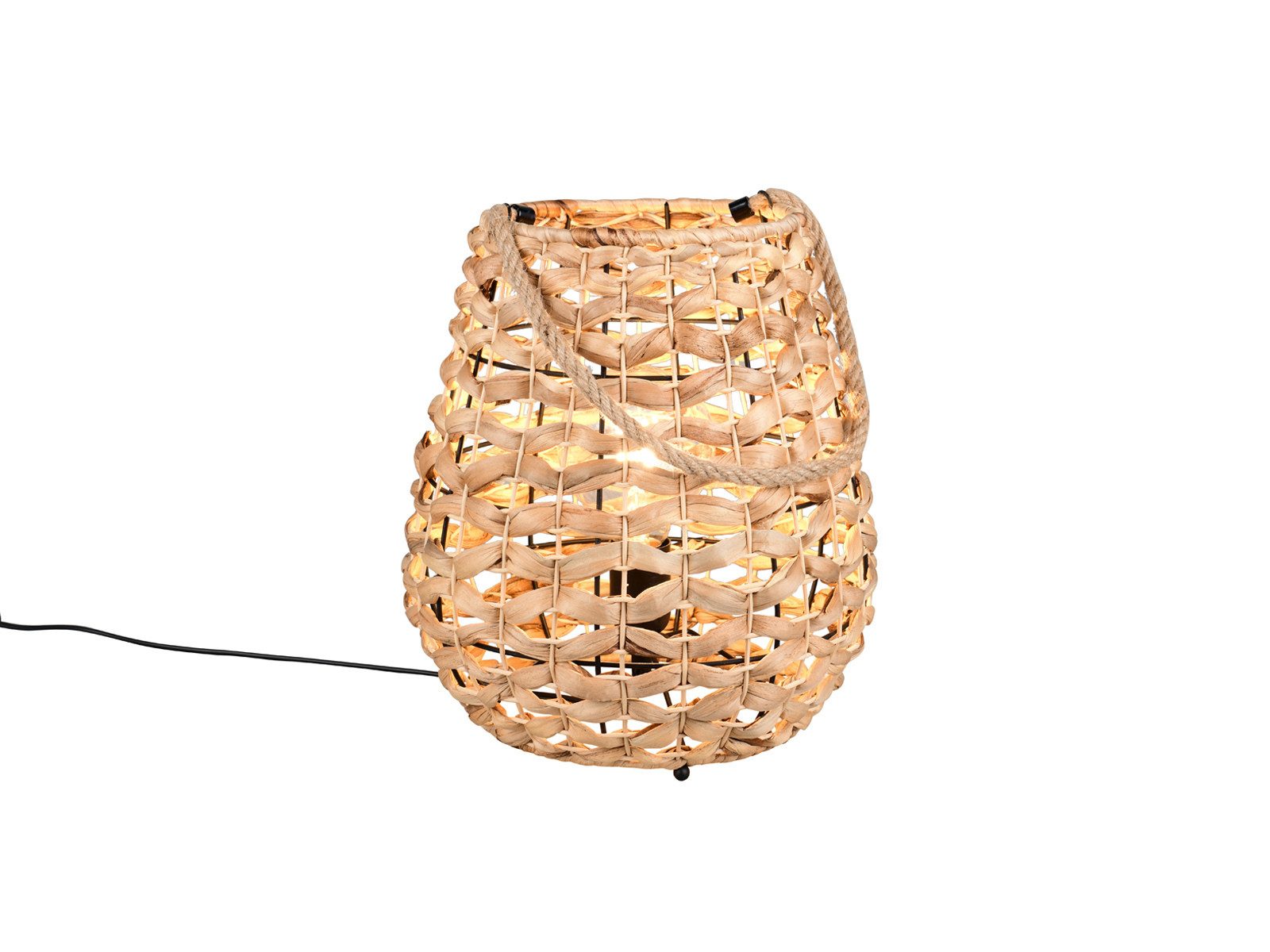Reality Leuchten LED Nachttischlampe, Dimmfunktion, LED wechselbar, über Schalter in 3 Stufen dimmbar, warmweiß, groß-e besondere Korb-lampe Lampenschirm Seegras geflochten, Höhe 55cm