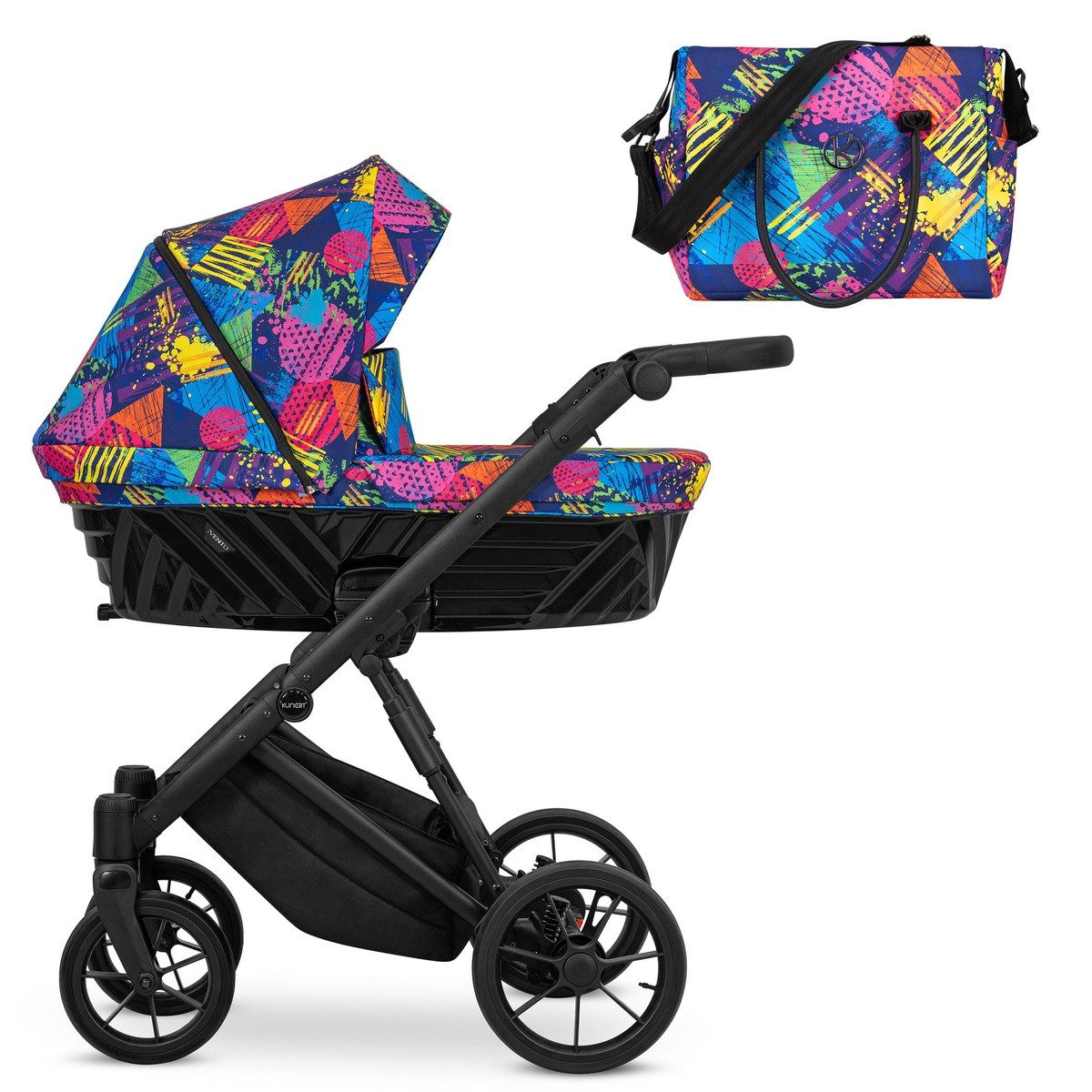 KUNERT Kombi-Kinderwagen IVENTO 3in1 Kinderwagen mit schwarzem Rahmen und Zubehör, TÜV NORD und ZETOM zertifiziert, antibakterielle Bambusmatratze