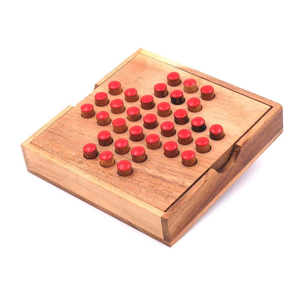 ROMBOL Denkspiele Spiel, Steckspiel Solitaire - unterhaltsamer Klassiker aus edlem Holz, Holzspiel rot