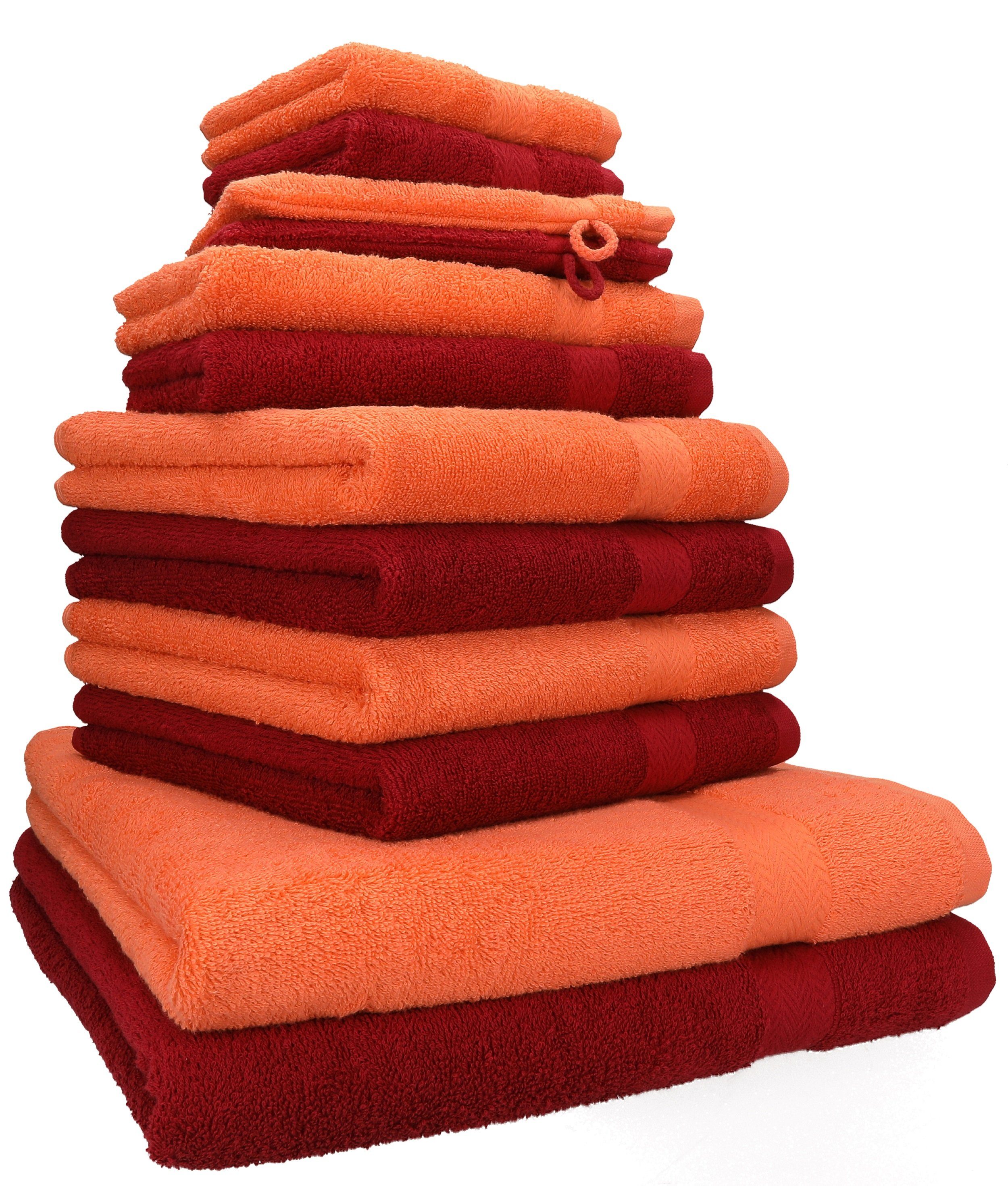 Betz Handtuch Set 12-TLG. Handtuch Set Premium 100% Baumwolle 2 Duschtücher 4 Handtücher 2 Gästetücher 2 Seiftücher 2 Waschhandschuhe Farbe blutorange/rubinrot, 100% Baumwolle, (12-tlg)