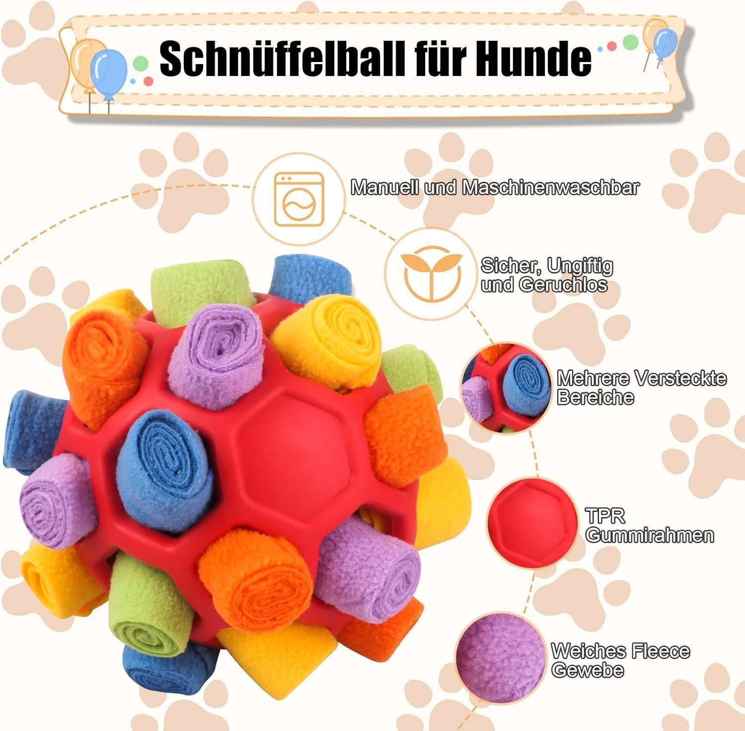 MOPUEA Tier-Beschäftigungsspielzeug Schnüffelball für Hunde, Schnüffelspielzeug Hund, Sniffle Leckerli Spiel Anwendbar auf Mittelgroße, Kleine Hunde (Rot)