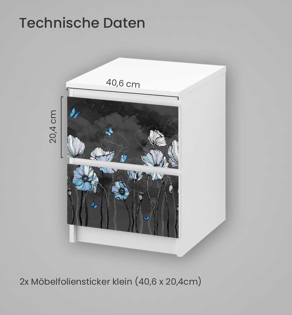 MyMaxxi Möbelfolie Kommodenaufkleber Malm Blümchenfeld bei Nacht Klebefolie Möbelfolie, (Blümchenfeld bei Nacht, 1St.}, Ein Aufkleber je Schublade), Selbstklebend