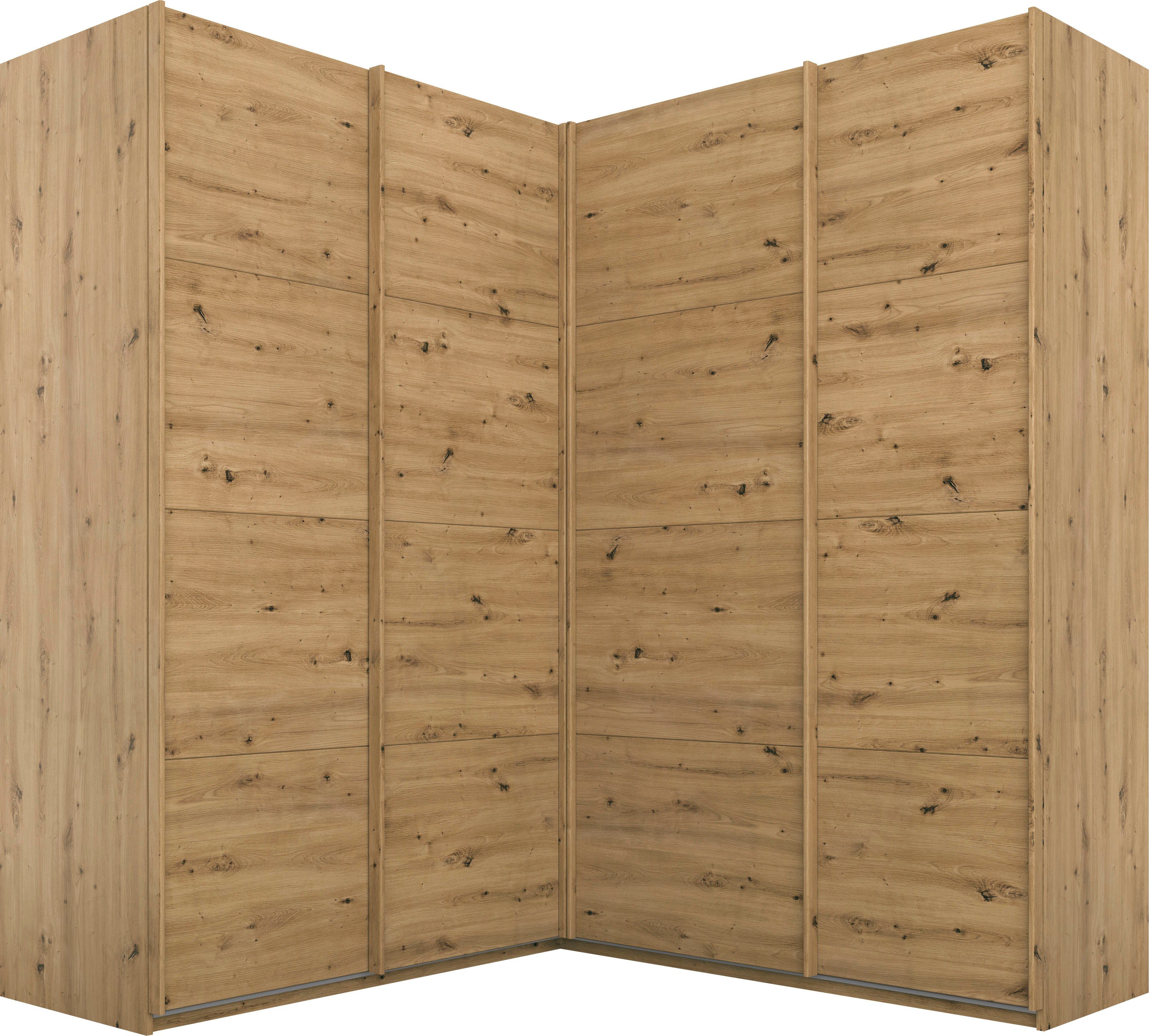 rauch Schwebetürenschrank Schrank Garderobe Eckkleiderschrank QUADRA Front in Dekor/Hochglanz (Maß 181x187 cm, Höhen 210/229 cm, inkl. Soft-Close-Funktion) extra großer Eckschrank inkl. Schubladeneinsatz MADE IN GERMANY
