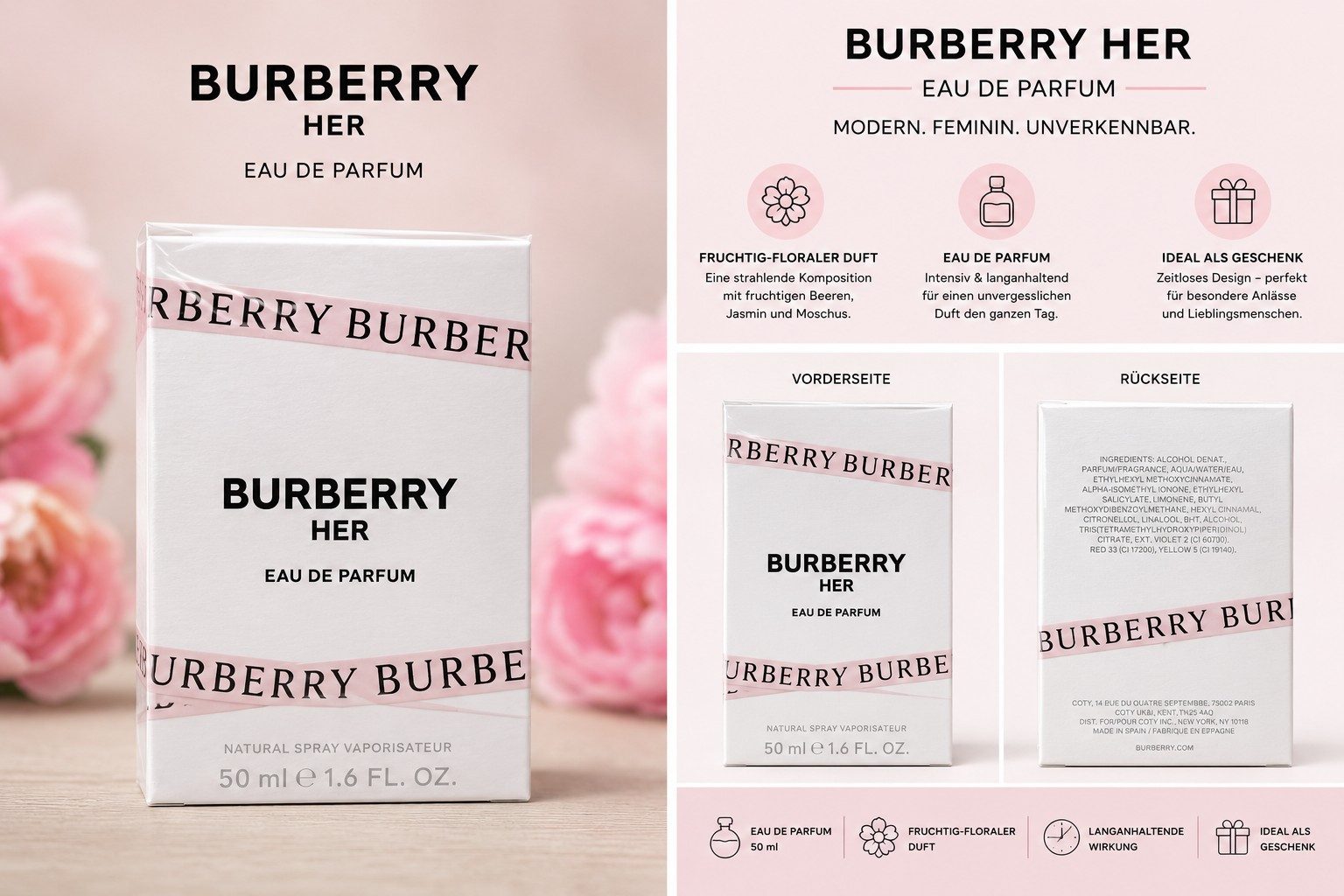 BURBERRY Eau de Parfum HER Intense, Glasflakon, Frauenduft, Eau de Parfum Intense