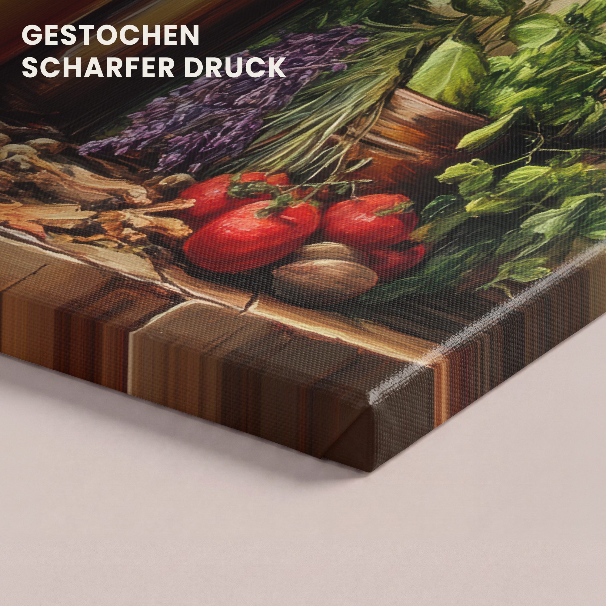 OneMillionCanvasses® Leinwandbild Stilleben - Kräuter - Gewürze - Früchte - Farbenfroh, Fotodruck (1 St), Wandbild, Deko Schlafzimmer Wohnzimmer Flur 20x20 cm – Bild 3 von 5