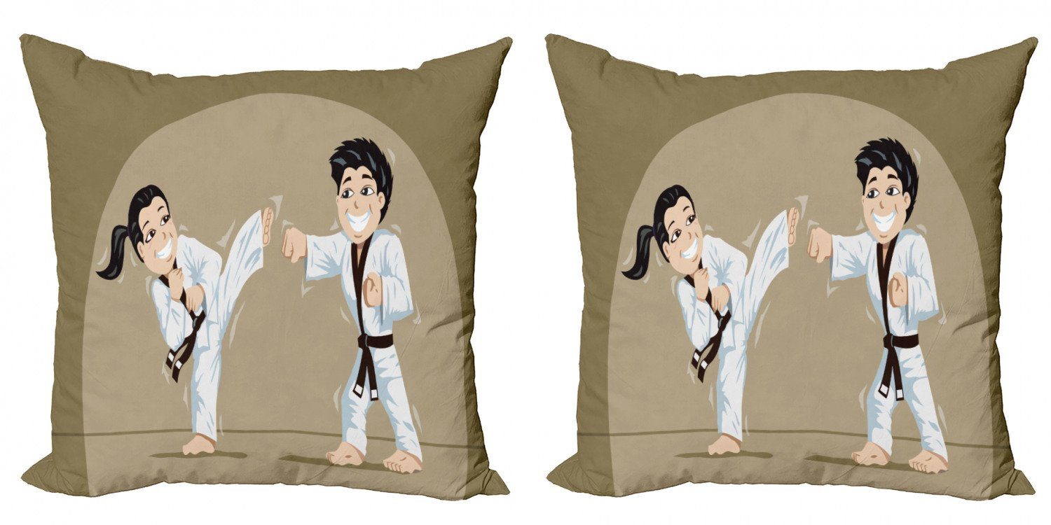 Karate (2 Stück), Modern Abakuhaus Kissenbezüge Cartoon Accent Kinder Digitaldruck, Doppelseitiger Karate