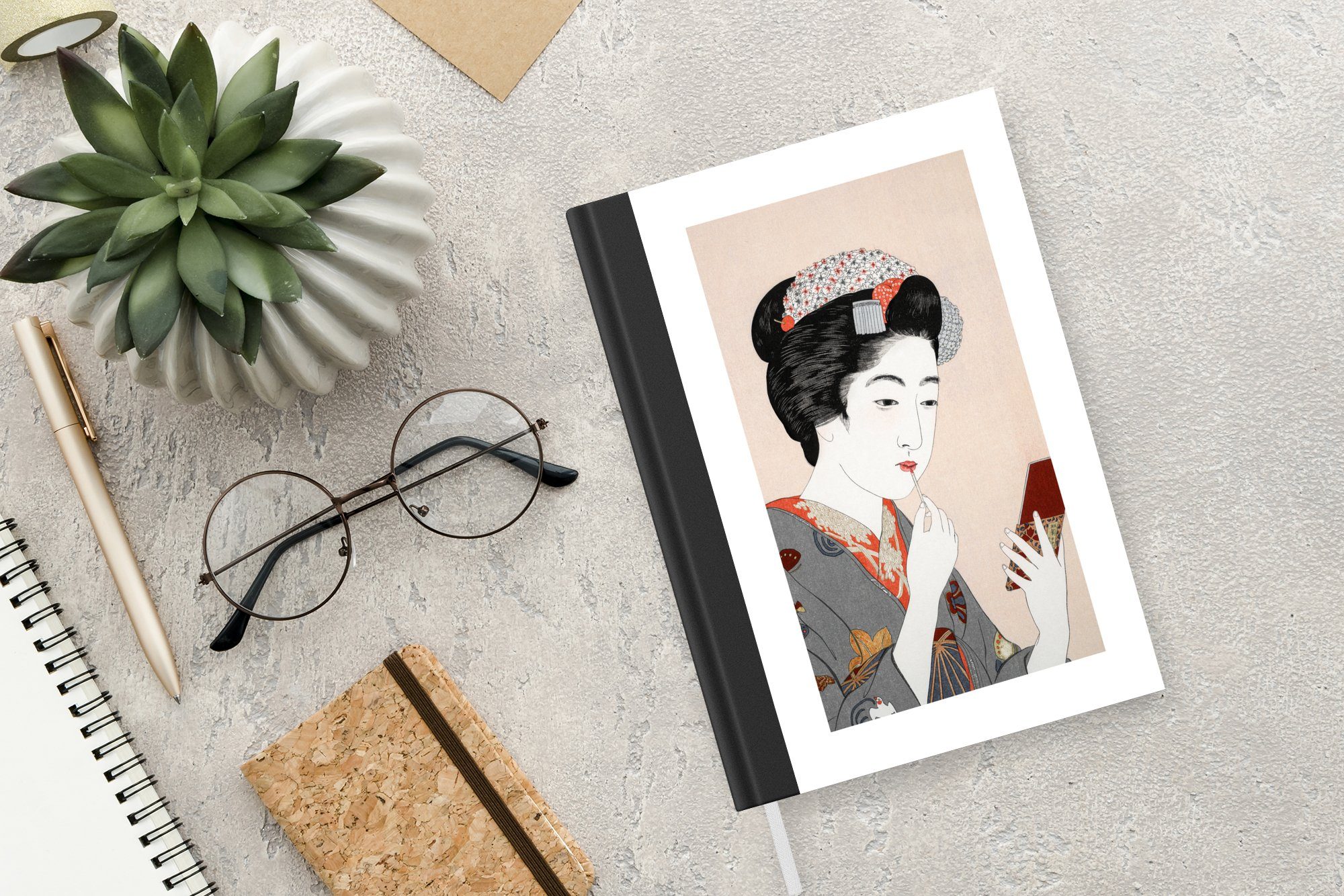 Vintage, Tagebuch, Seiten, - MuchoWow Japan 98 Journal, Frau - Notizheft, - - Haushaltsbuch Kimono Notizbuch Merkzettel, Schminken A5,