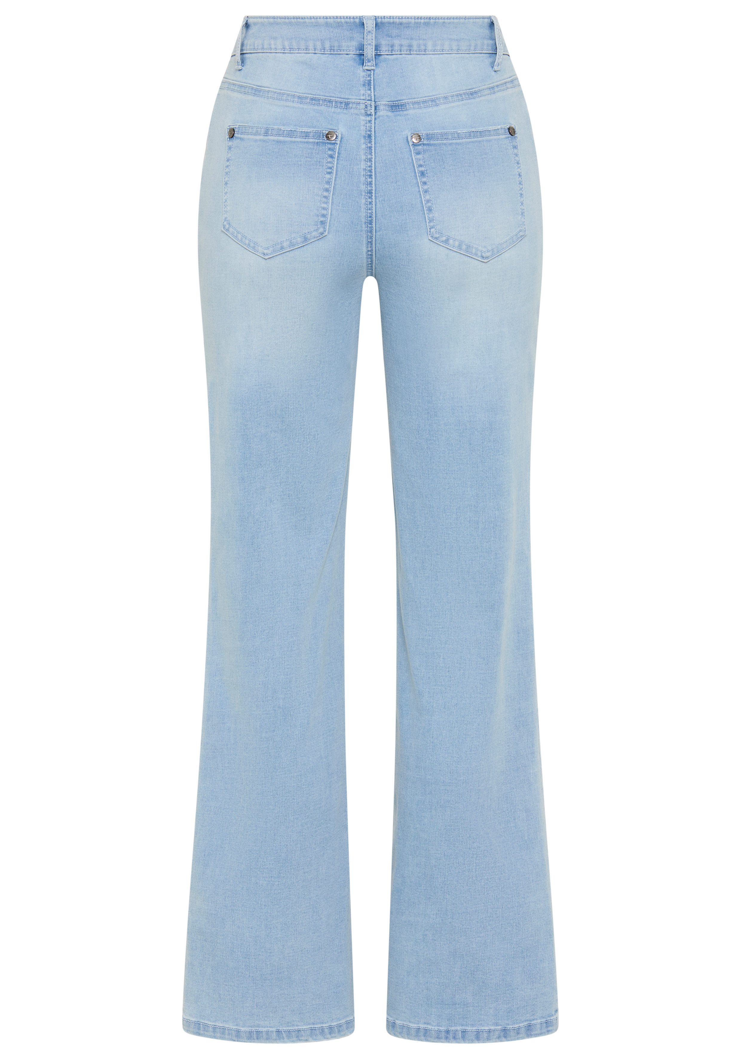 Tamaris Weite Jeans hohe Leibhöhe, langer Schnitt, mit Knopf-Applikationen