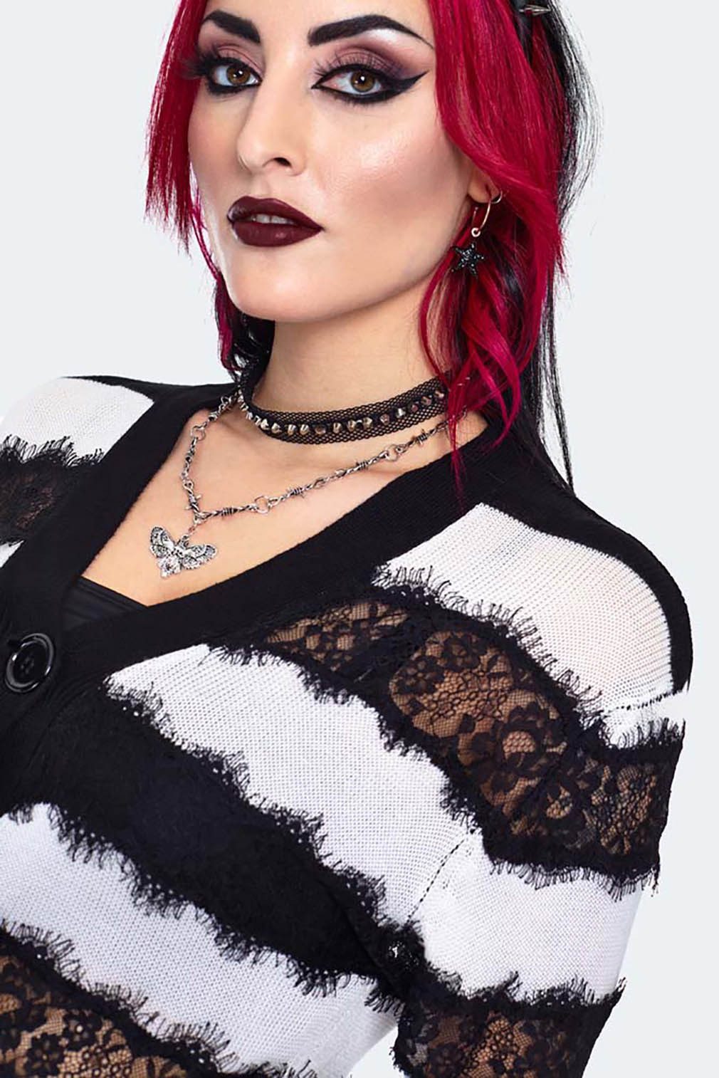 Jawbreaker Strickjacke Oversized Stripe White Cardigan Punk Grufti Gothic günstig online kaufen