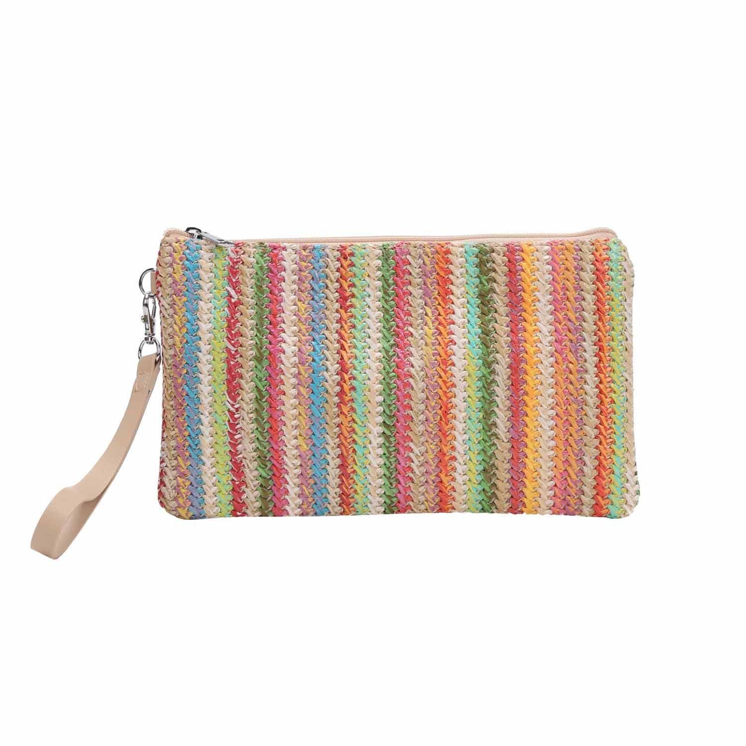 ITALYSHOP24 Schultertasche Damen Tasche Strohtasche Strand Geldbörse Handtasche Clutch Smartphone, Boho Sommer Geflecht Armband Freizeit Urlaub Häkeltasche Mini Bag