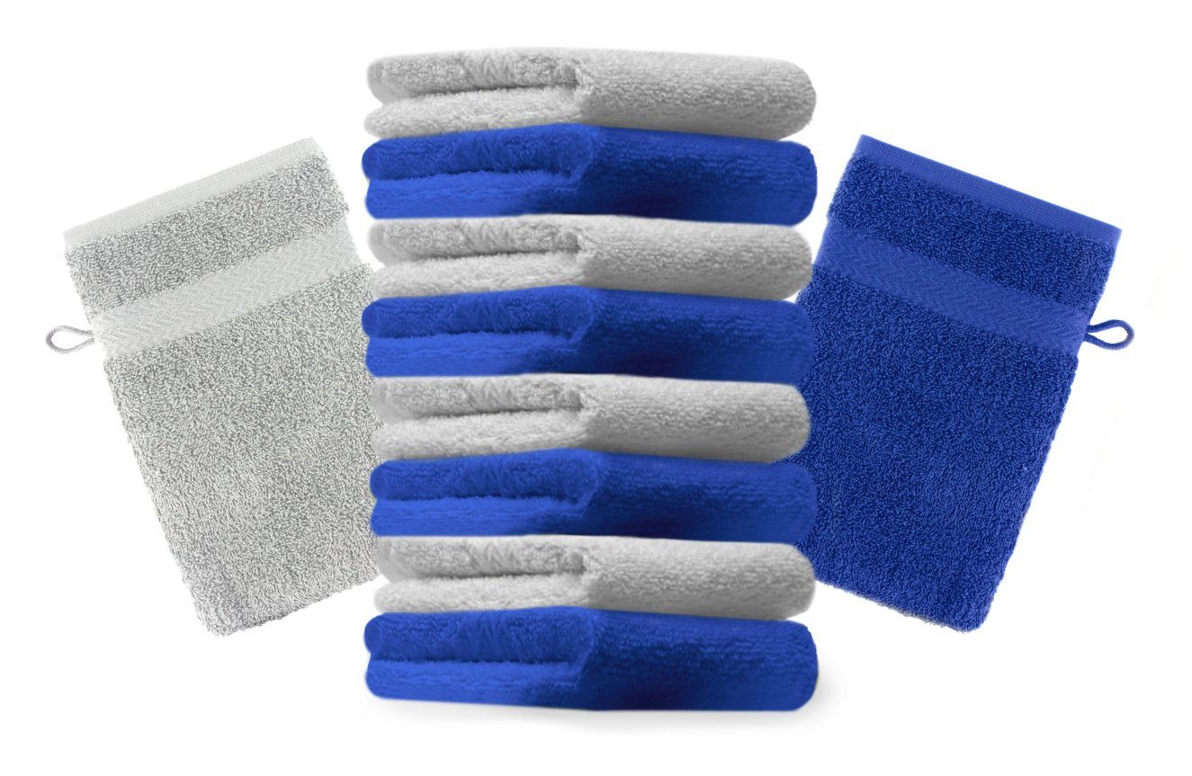 Betz Waschhandschuh 10 Stück Waschhandschuhe Premium 100% Baumwolle Waschlappen Set 16x21 cm Farbe Royalblau und Silbergrau