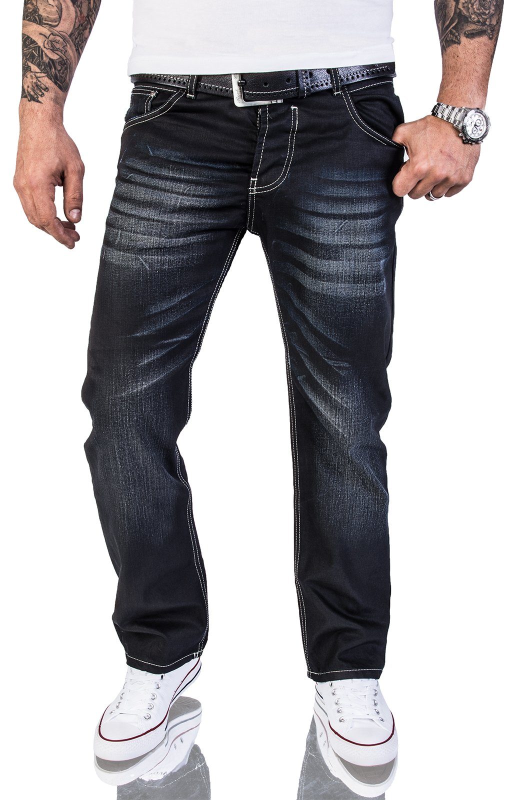 Rock Creek Straight-Jeans Herren Jeans Stonewashed Schwarz RC-2064