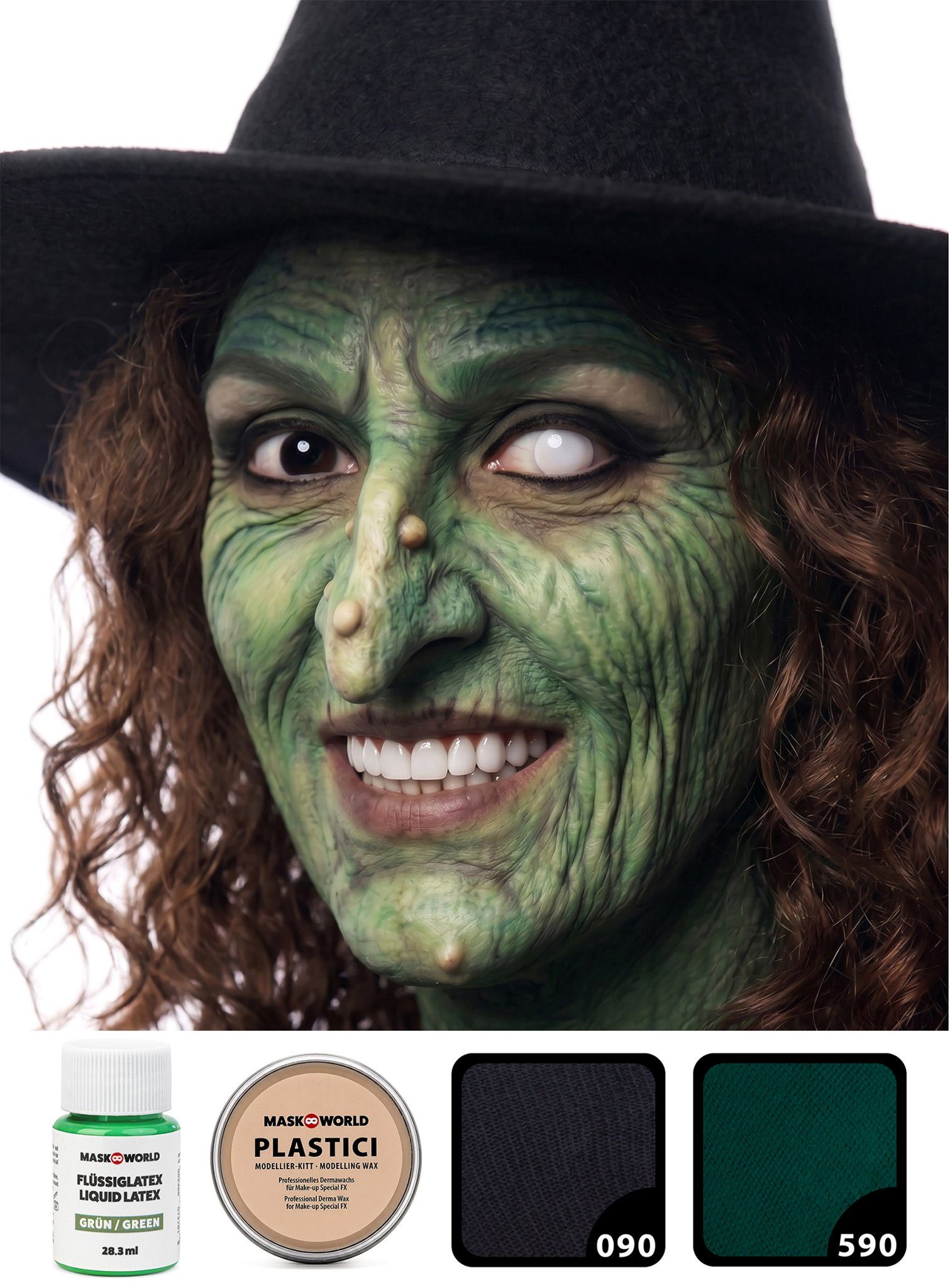 Maskworld Theaterschminke Make-up Set Schrumpelhexe, Make-up Set zum Hexe schminken mit optimal aufeinander abgestimmten Ko