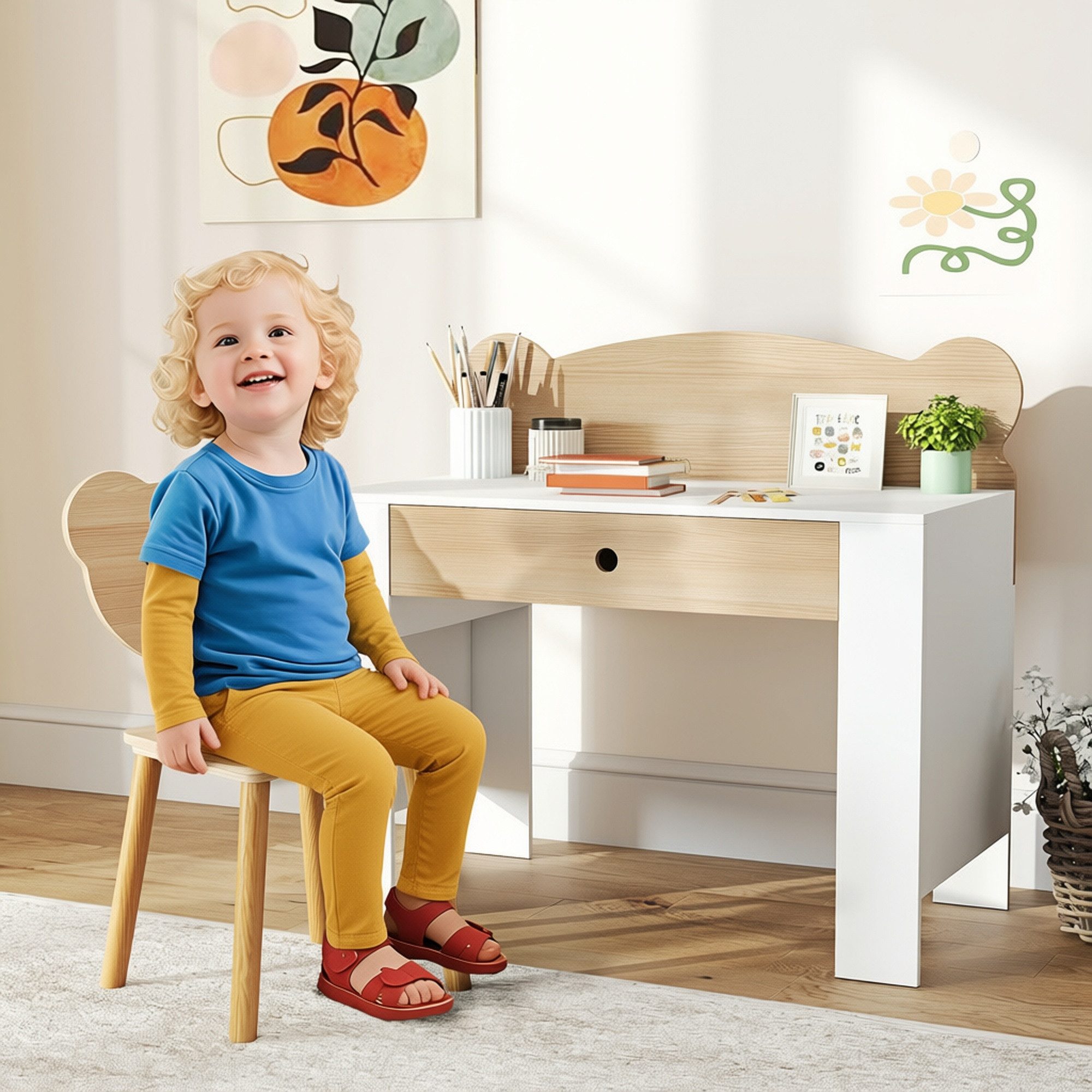 AIYAPLAY Kindertisch Kindertisch Schülerschreibtisch mit Schublade mit Bärenform (Kinderschreibtisch Set, 2-St., Kinder Schreibtisch und Stuhl), Jugendschreibti – Bild 2 von 5