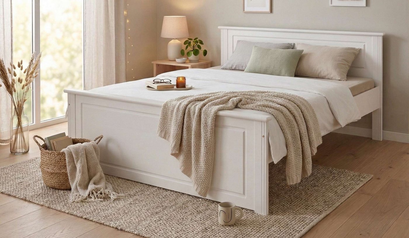 OTTO home Massivholzbett Hugo, FSC® zertifiziert, Landhausstil, zeitlos und edel (auch als Super Sparset inklusive Schubkästen), Stauraumbett, extra belastbar, Made in EU, viele Breiten