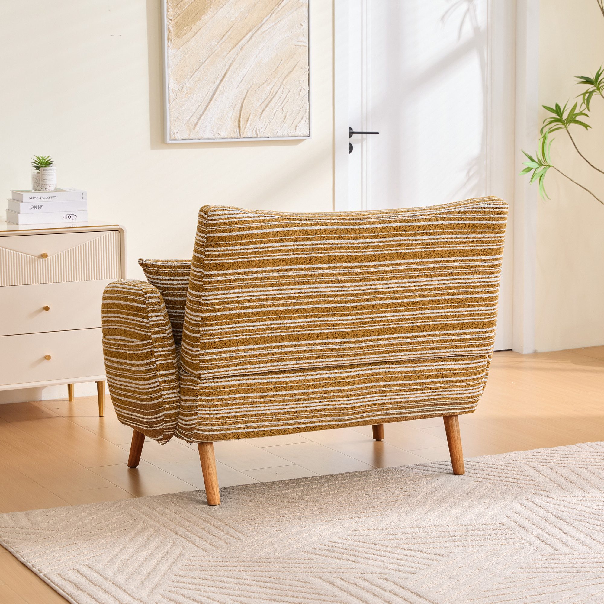 MODFU Sofa 2-Sitzer-Loungesessel mit Armlehnenkissen, breiten Armlehnen & praktischer Seitentasche, Relaxsessel Fernsehsessel