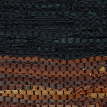 Läufer Flickenteppich aus Leder & Baumwolle, relaxdays, Höhe: 5 mm, Braun, 70 x 140 cm
