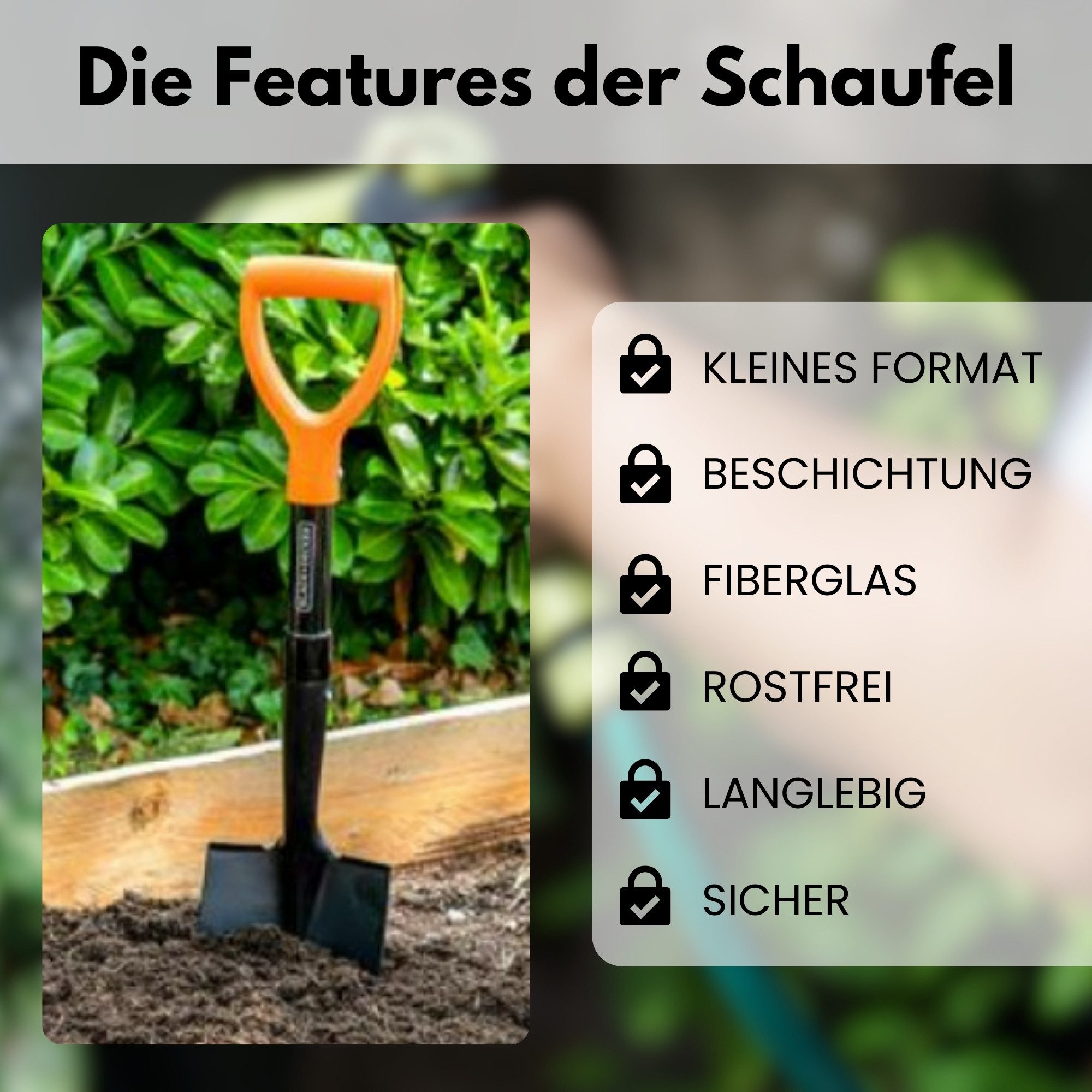 Black + Decker Schaufel BLACK+DECKER Schaufel 67cm klein Rostfrei Spaten Mini Fiberglas, Karbonstahl Fiberglas garten – Bild 4 von 4