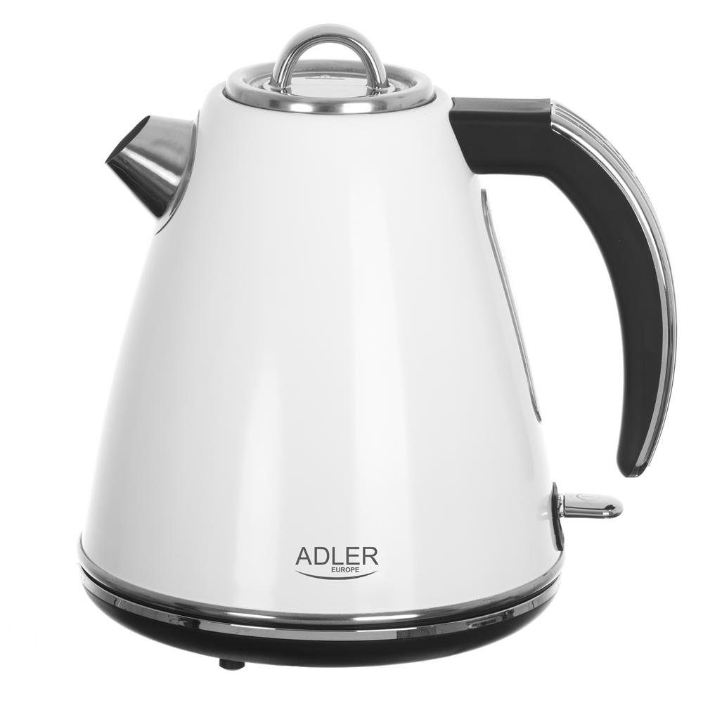 Adler Wasserkocher AD 1343, Edelstahl, elektrisch, Wasserkessel, 1,5 Liter, drehbar, weiß