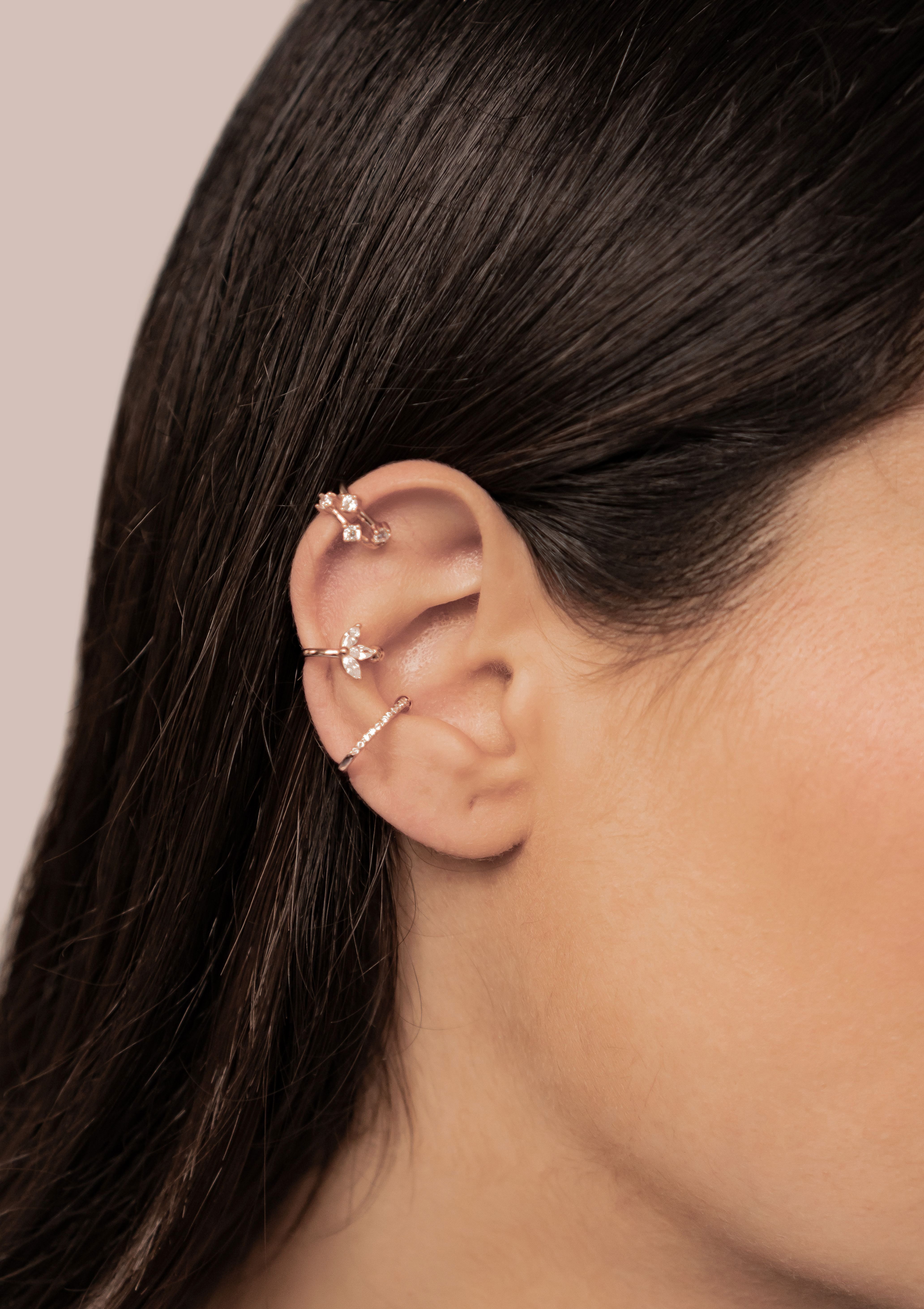 Hey Happiness Ohrklemmen-Set 3er Kristalle, Ear Cuff Silber 925 Damen, Vergoldetes Layer Set 3-tlg., Ohrringe ohne Loch