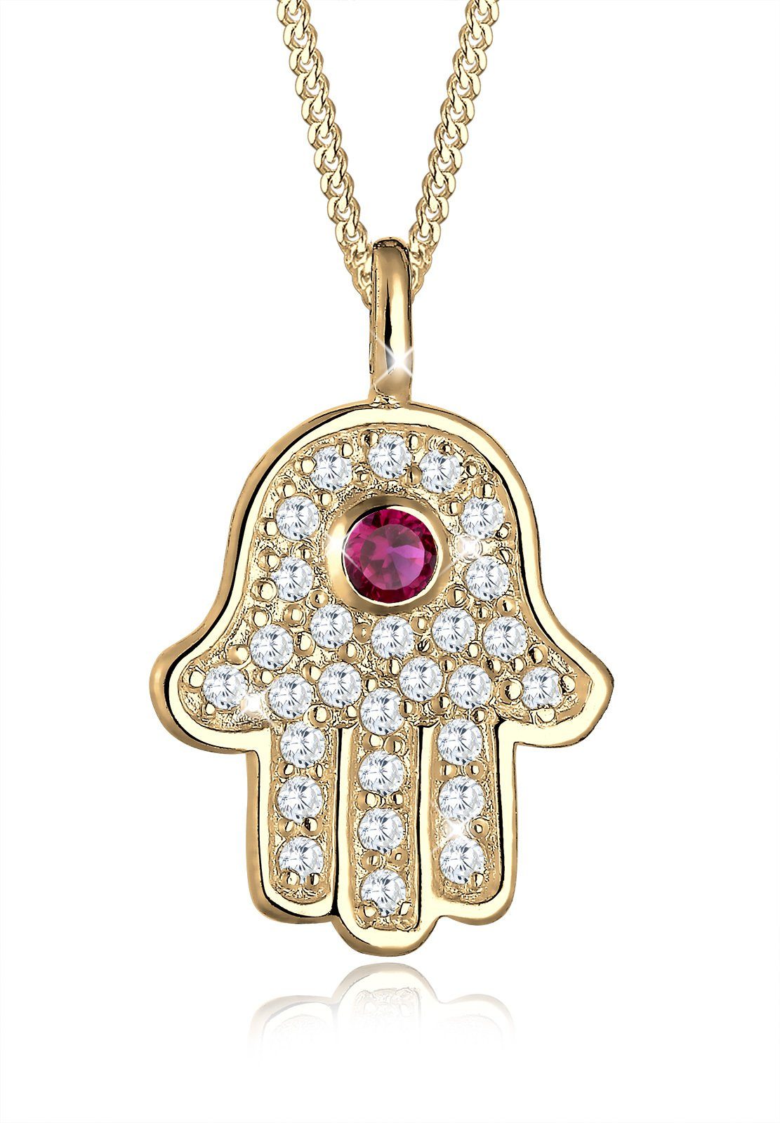 Elli Collierkettchen Hamsa Hand der 925 Fatima Zirkonia Silber Rot