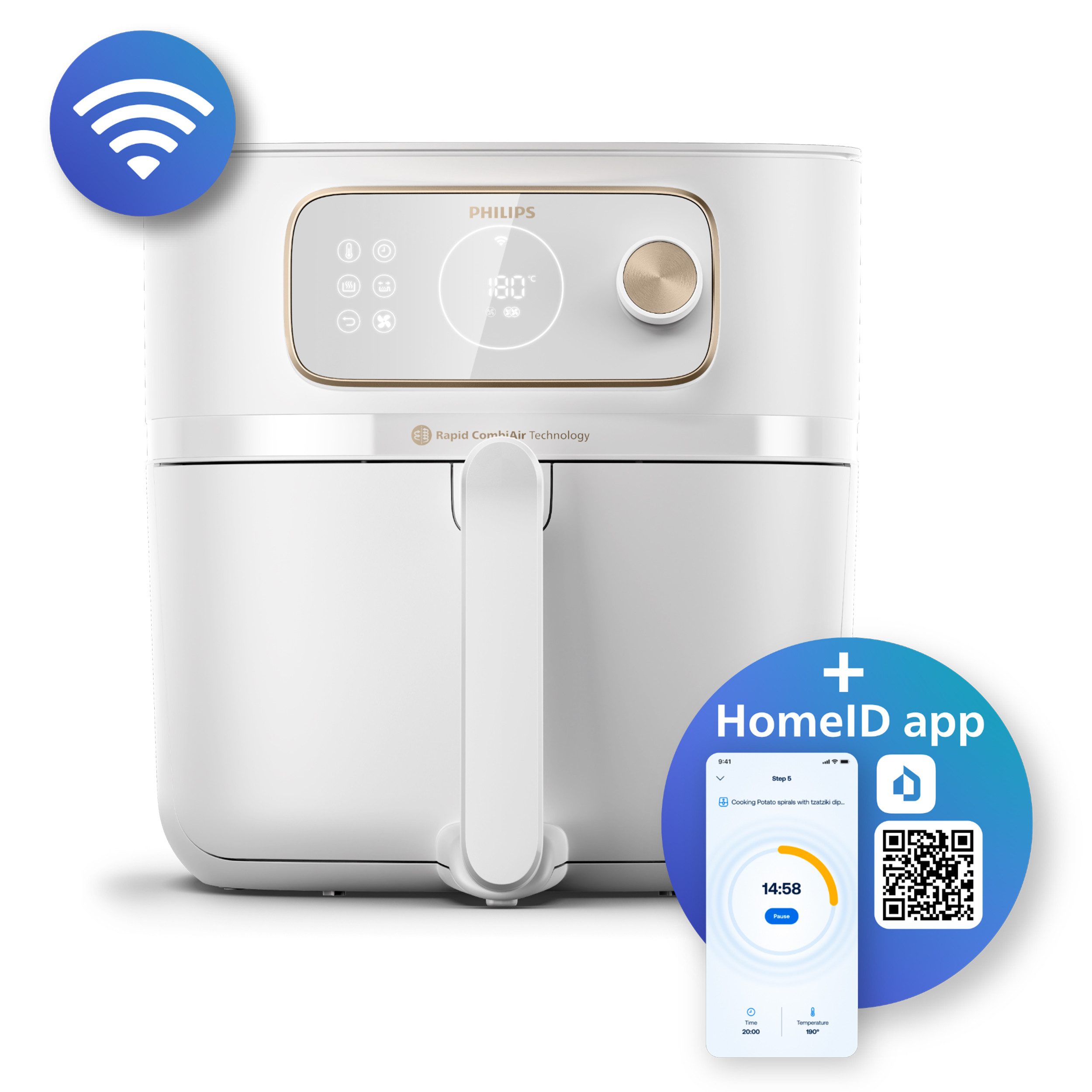 Philips Heißluftfritteuse Airfryer XXL Kombi HD9876/90, mit 8,3 l, Rapid CombiAir Technologie, 2200 W, 22 Kochfunktionen, QuickClean und WiFi Konnektivität