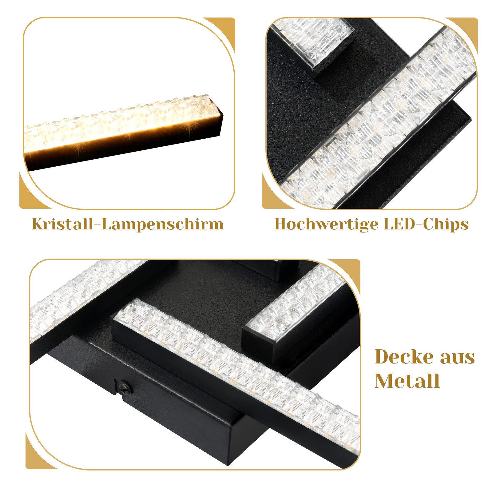 ZMH LED Deckenleuchte 4 Flammig 20W Schlafzimmerlampe Kristall Warmweiß für Wohnzimmer Flur, Energie Sparen Augenschutz, LED fest integriert, 3000k, Energie Sparen & Augenschutz Breite Anwendung Flur Küche
