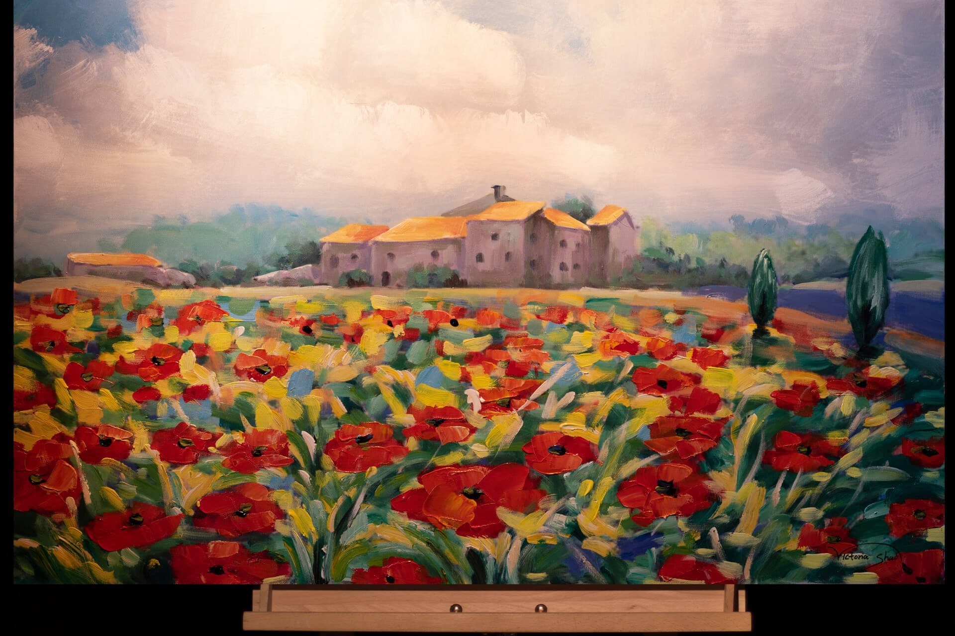 KUNSTLOFT Gemälde Leinwandbild Mohnblumenzeit Wandbild 93x63 HANDGEMALT Wohnzimmer cm, 100
