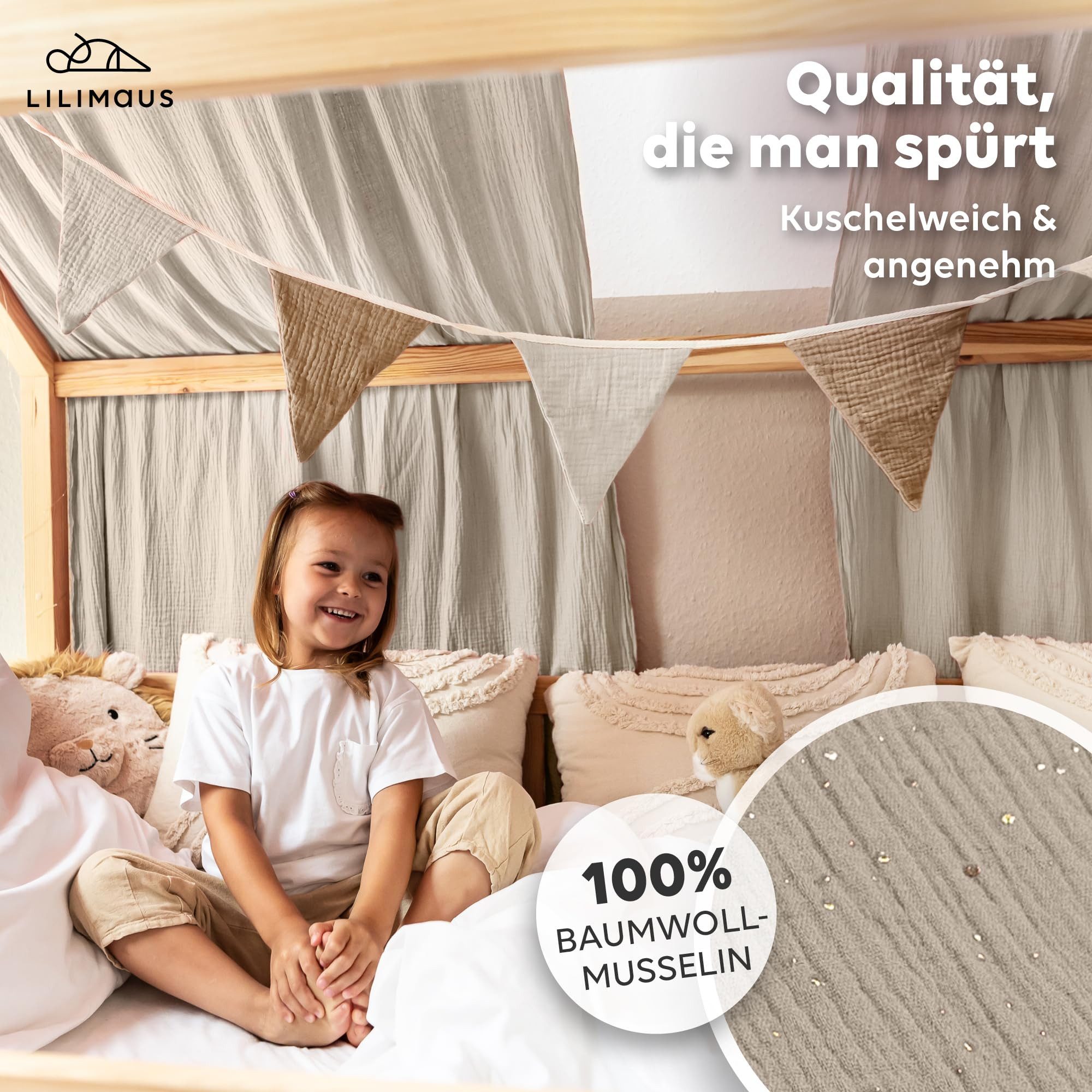 lilimaus Betthimmel Musselin Hausbett Himmel für Kinderzimmer mit Gold Appl günstig online kaufen