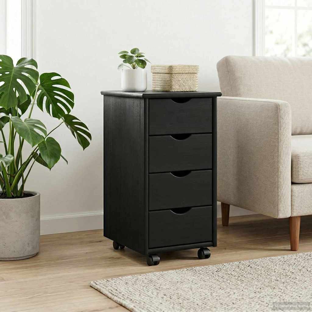 vidaXL Schranksystem Rollschrank 34 x 39 x 65,5 cm Massivholz Kiefer Schwarz (1-St)
