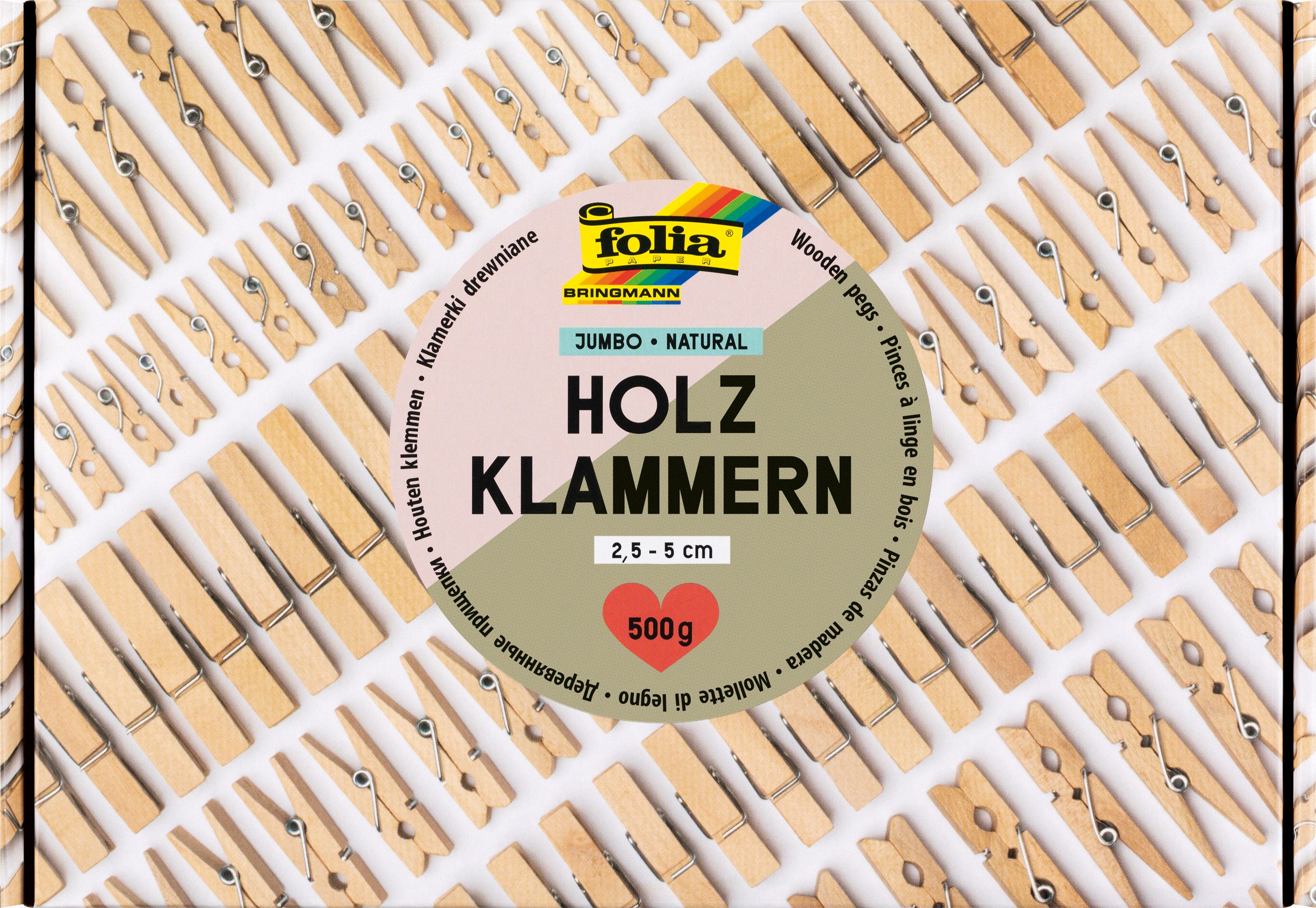 Folia Wäscheklammern Holzklammern Jumbo Pack Naturel, 500g