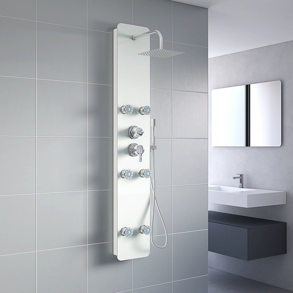 HOME DELUXE Duscharmatur Duschpaneel DIVE - Weiß inkl. Tropenbrause und komplettem Zubehör