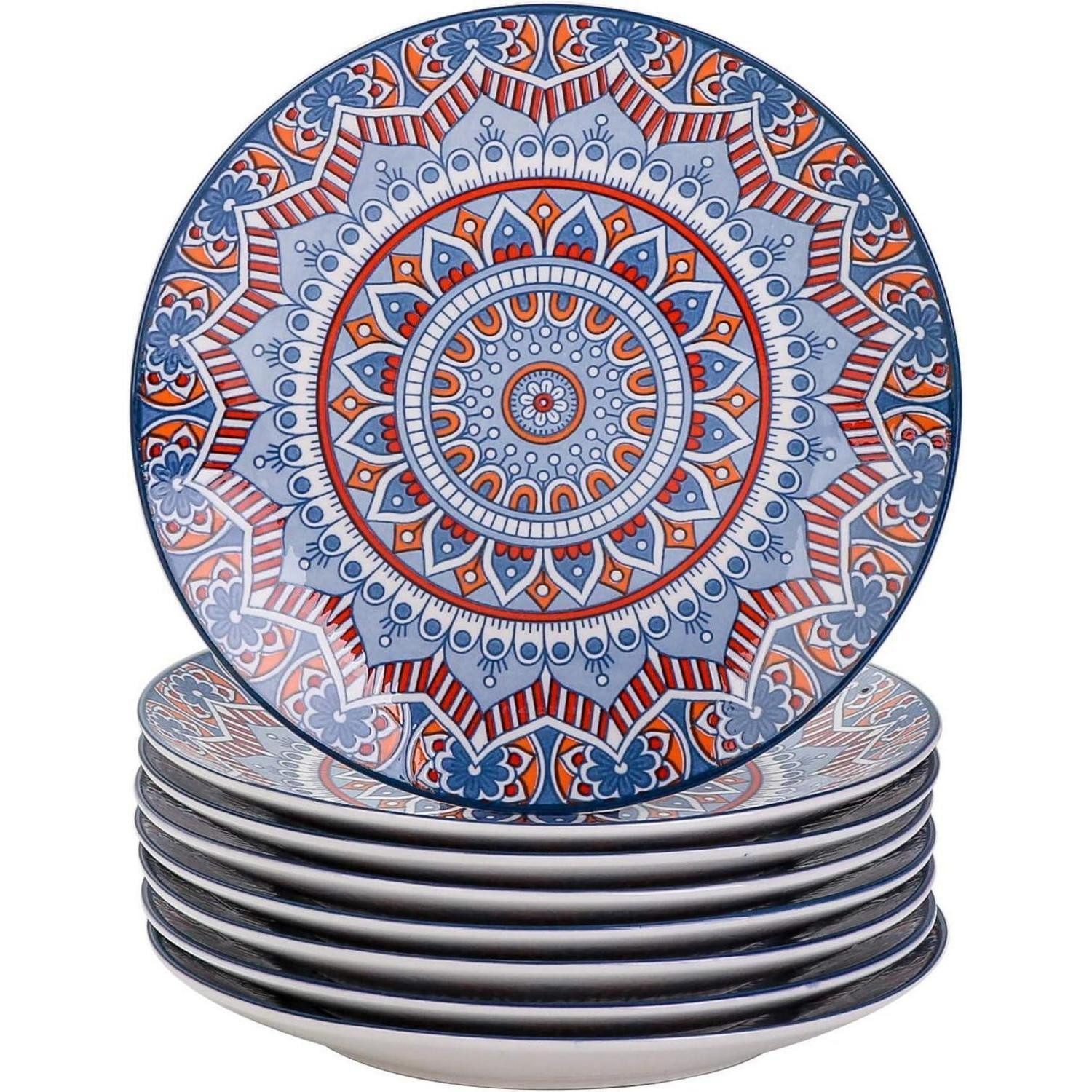 LuxusKollektion Kuchenteller Kuchenteller Porzellan Set 8 8pcs Dessertteller Mandala-türkis