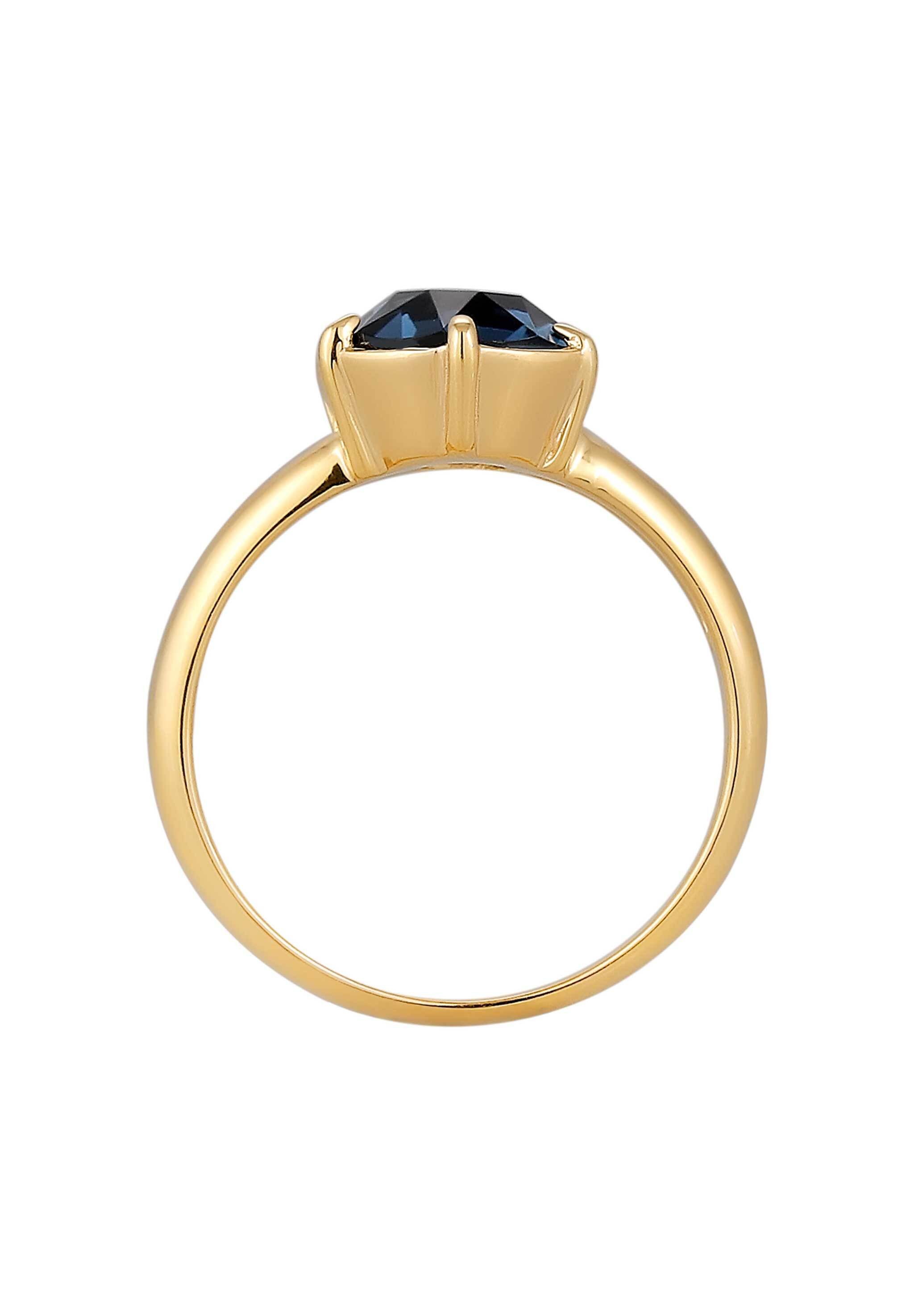 Elli Fingerring Glas Kristalle Blau 925 Sterling Silber vergoldet