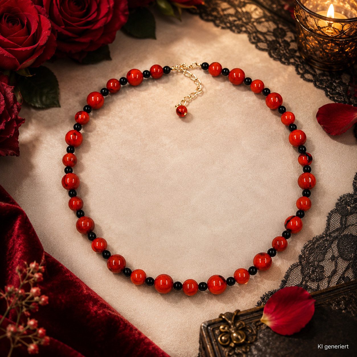 unbespielt Collier Perlenkette Kunststoffperlen orange-schwarz marmoriert 50 cm, Modeschmuck für Damen