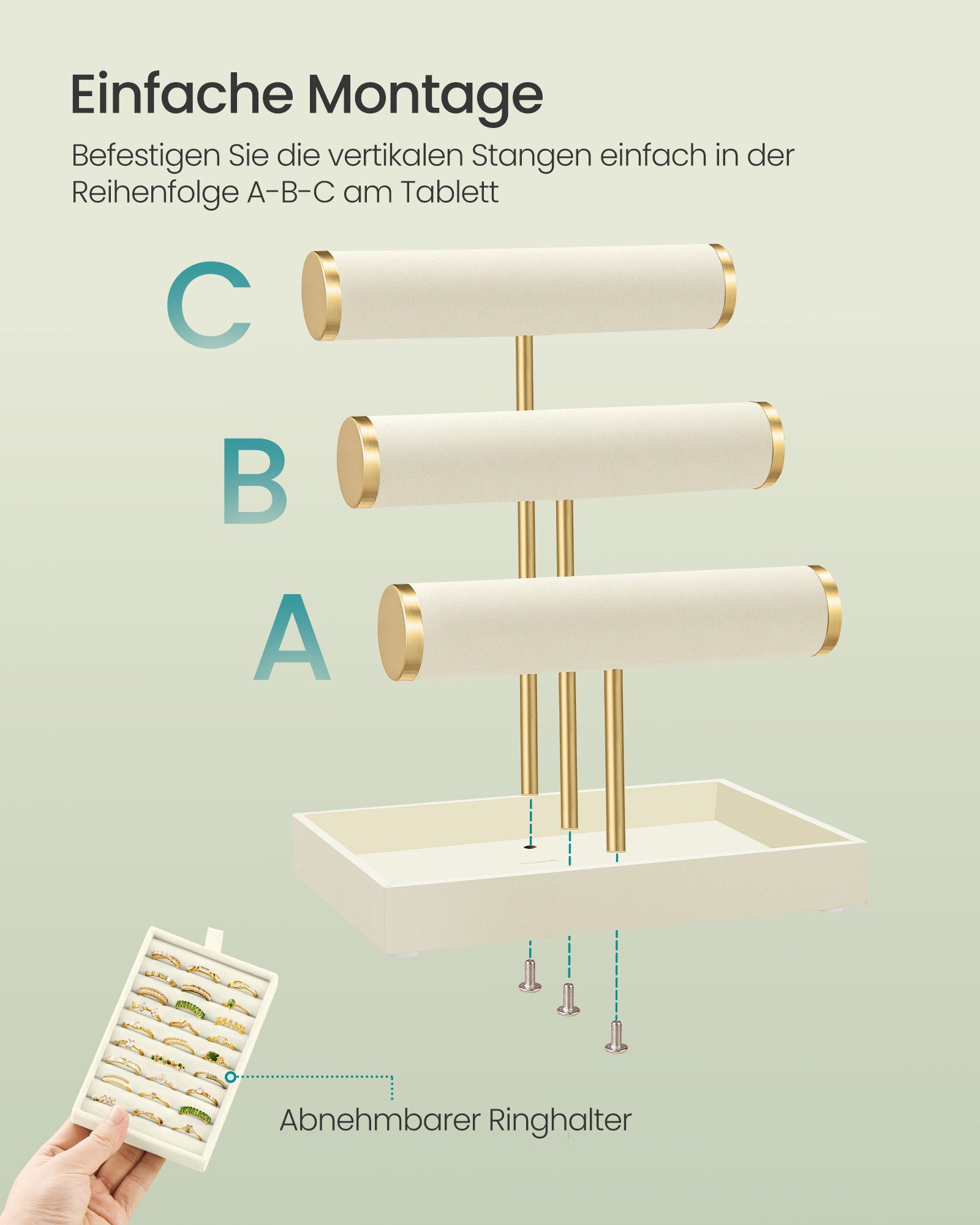SONGMICS Schmuckständer Schmuck Organizer Halter mit 3 Ebenen, für Armbänder Halsketten Uhren Ringe, Schminktisch Deko – Bild 4 von 5