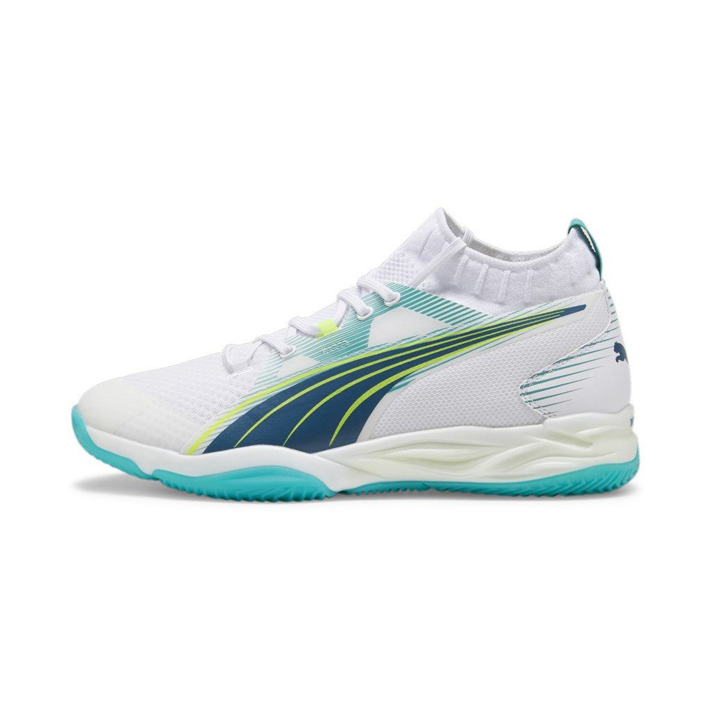 PUMA Hallen-Indoorschuhe Eliminate Nitro SQD weiss/oceanblau Herren Badmintonschuh