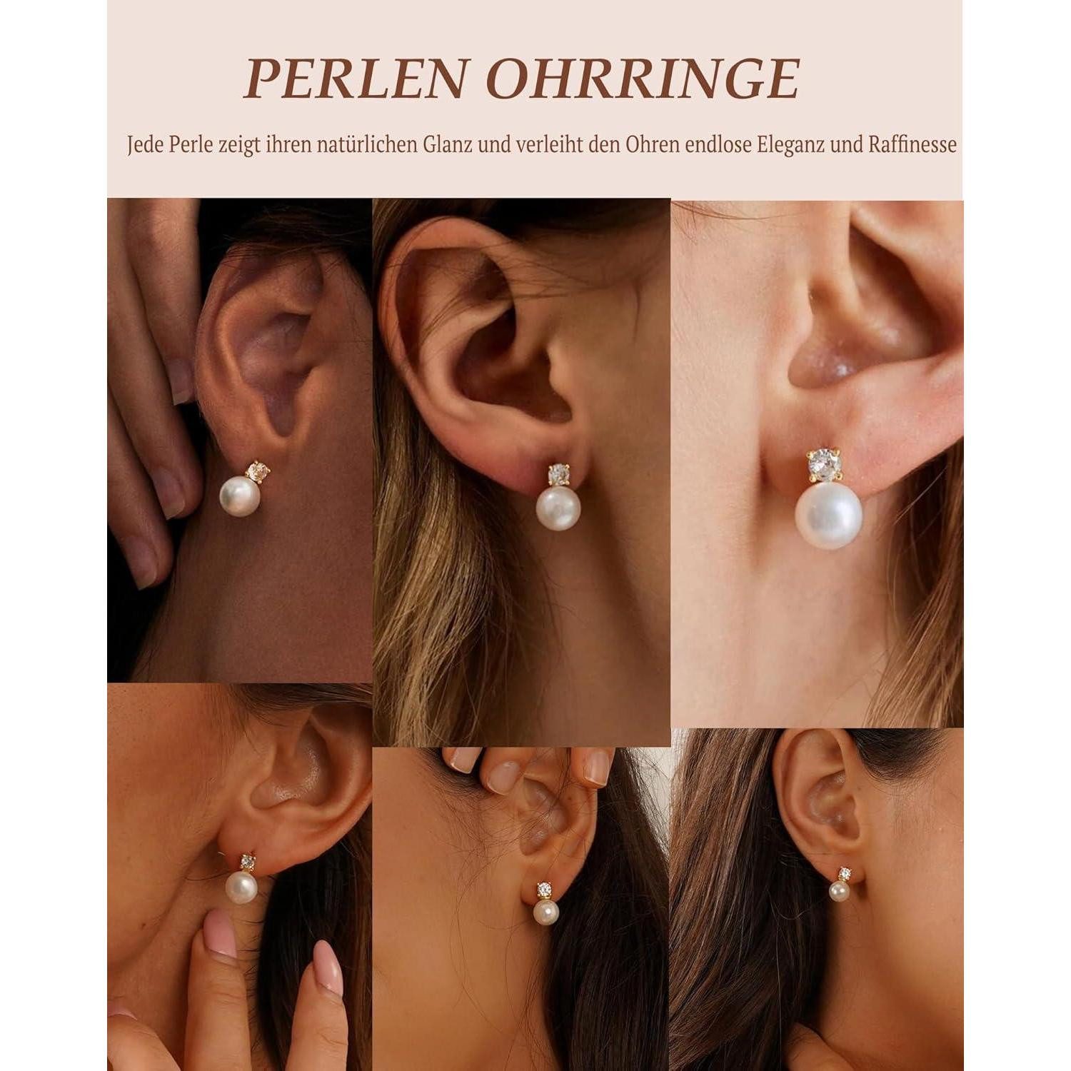 LuxusKollektion Perlenohrringe Ohrstecker Süßwasserperlen Silber 925 hypoallergen Gold 9mm B-Gold – Bild 4 von 5
