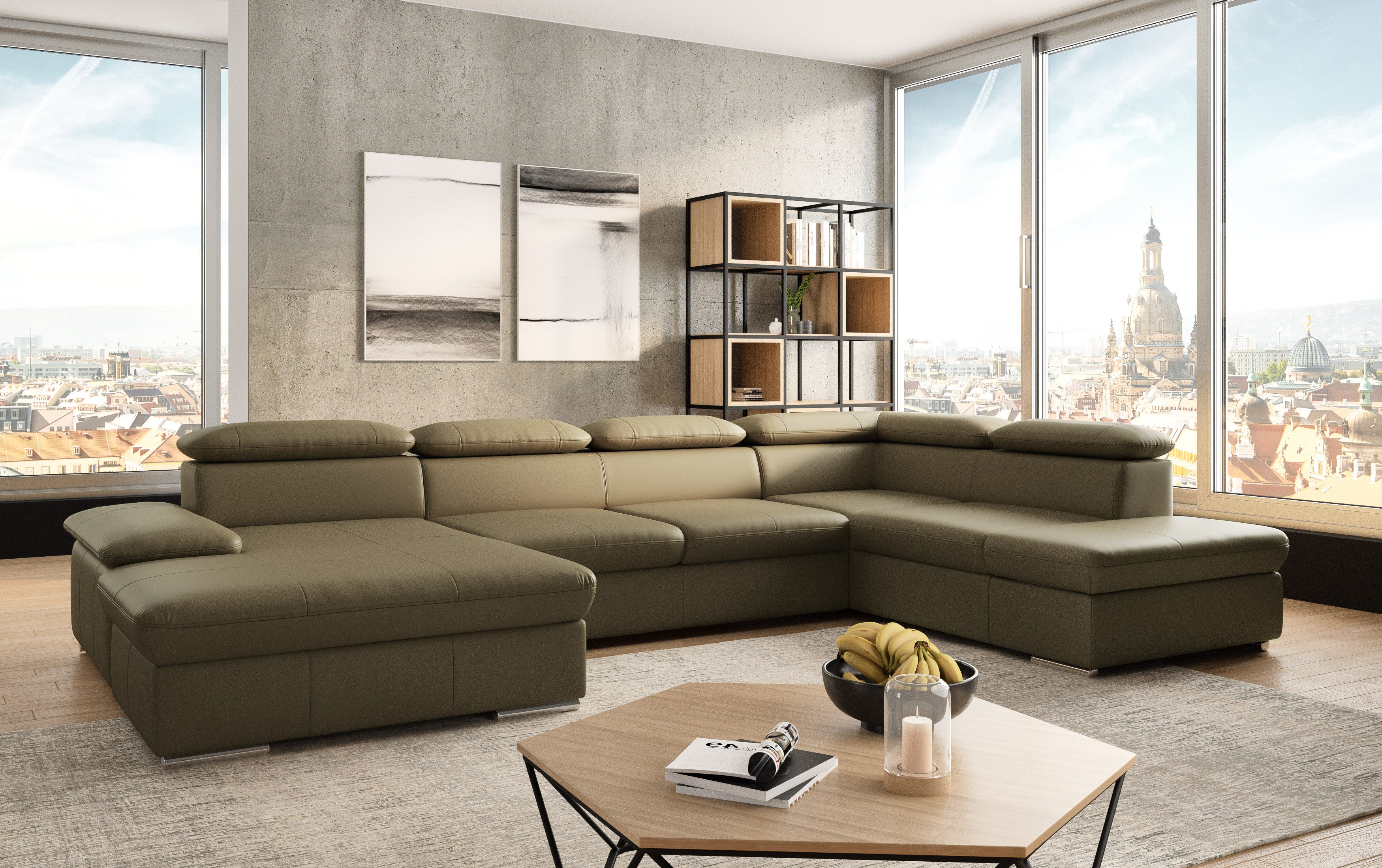 sit&more Wohnlandschaft Valantine U-Form, B: 349 cm, mit Arm- & Kopfteilverstellung, optional mit Bettfunktion