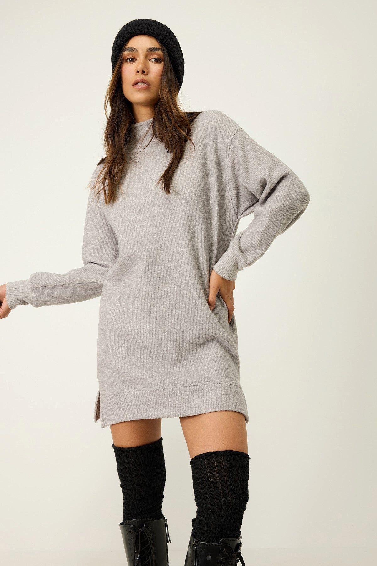 No Matter What Midikleid Weiches, schlichtes Kleid mit halbem Rollkragen günstig online kaufen