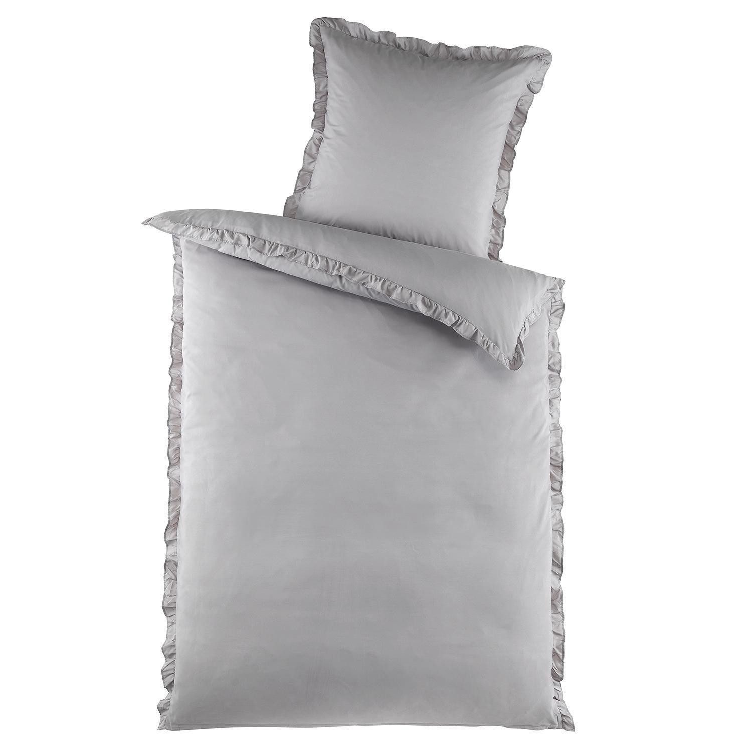 Holiday Heimtex Bettwäsche PURE ROMANTIC, L 135 x B 200 cm, Grau, Polyester günstig online kaufen