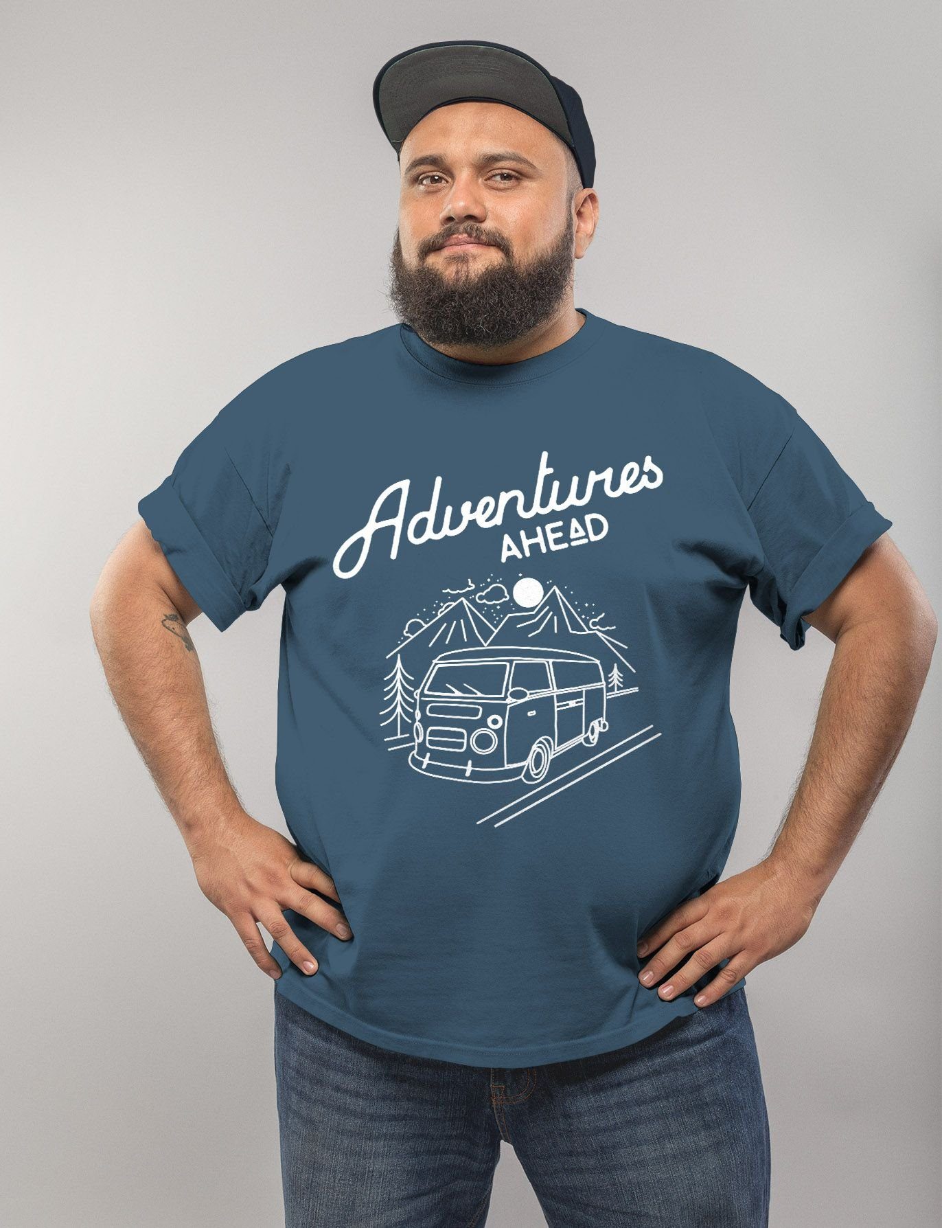 MoonWorks Print-Shirt Herren T-Shirt Bus Retro Abenteuer Adventures Ahead mit Print