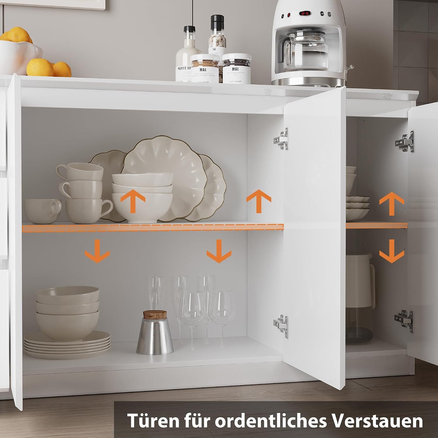 FUFU&GAGA Kommode Weiß PET Hochglanz Serie, 80-180 cm breit, Kommode Modern – Bild 5 von 5