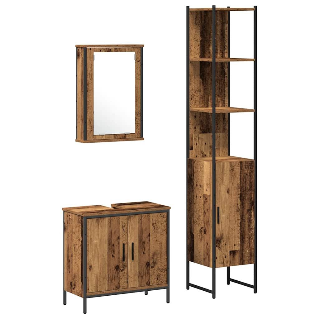 vidaXL Badezimmer-Set Badezimmermöbel-Set 3 Stk. Braun Holzwerkstoff, (3-St)