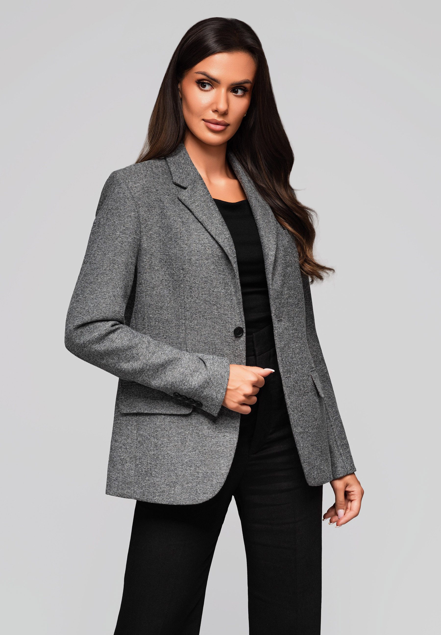OMBRE Longblazer Klassischer Blazer aus Strukturstoff