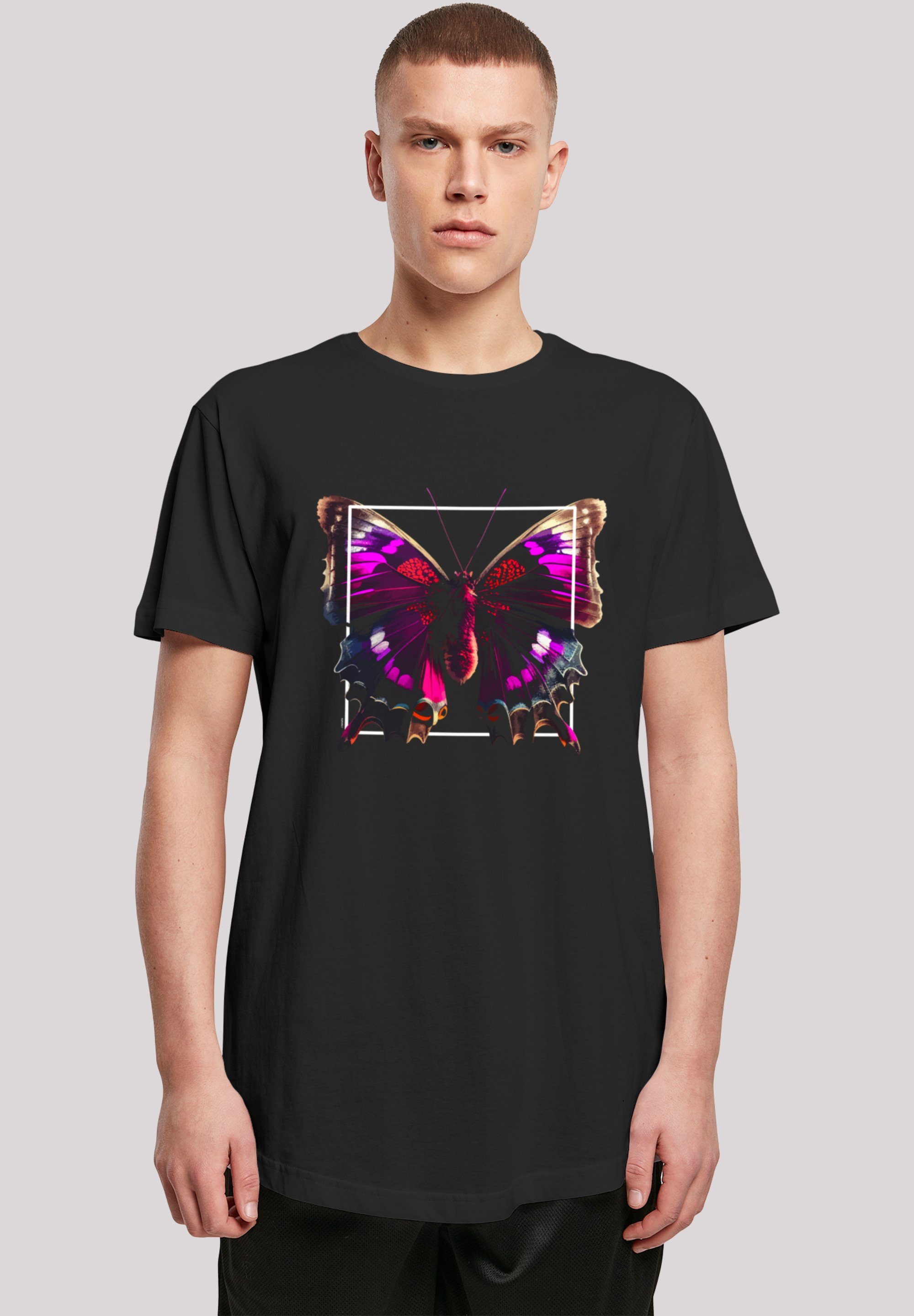 Schmetterling Print, Pink Das LONG Größe T-Shirt TEE trägt groß 180 und F4NT4STIC Model M ist cm