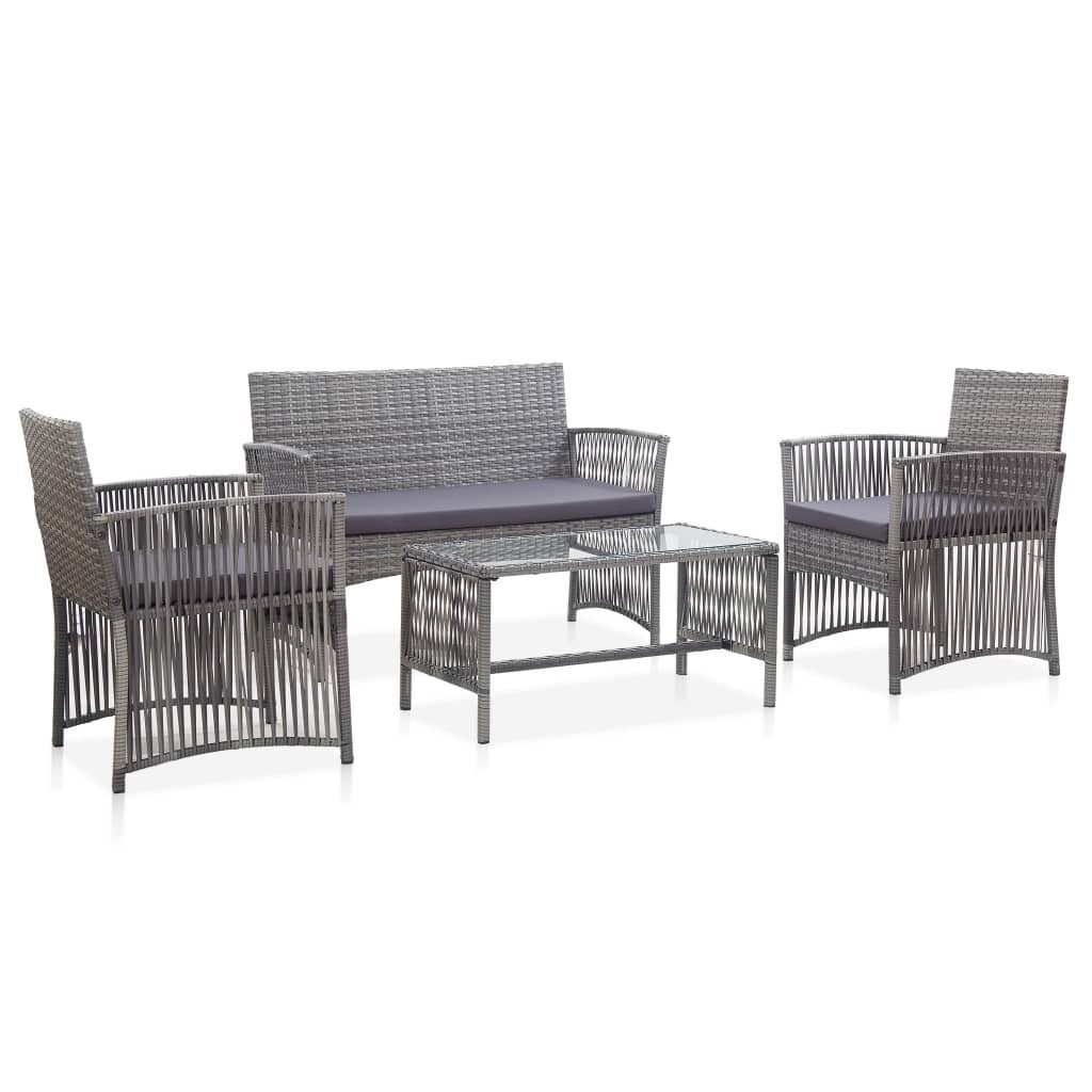 vidaXL Gartenlounge-Set 4-tlg. Garten-Lounge-Set mit Auflage Poly Rattan Anthrazit, (4-tlg)