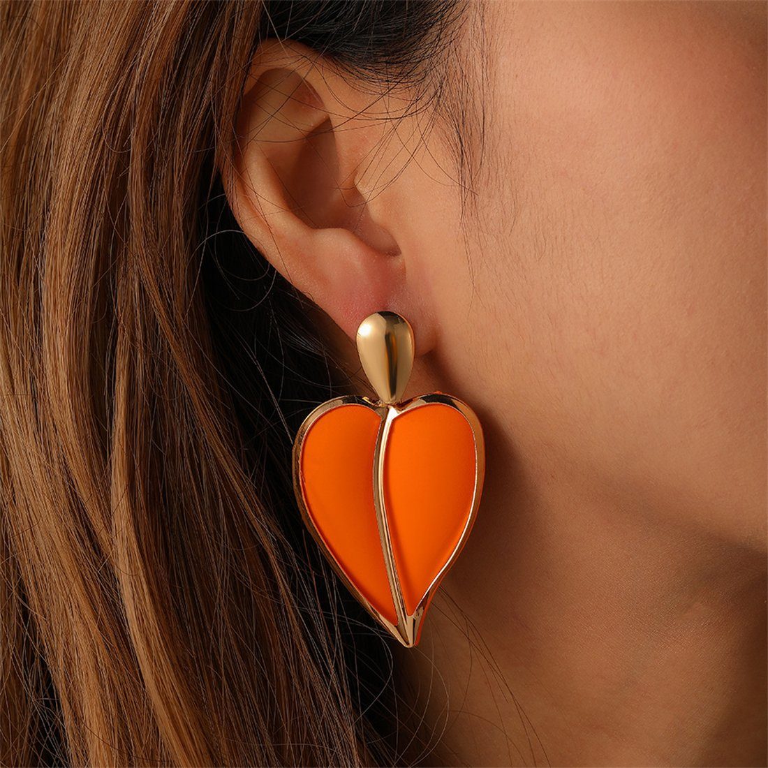 YOOdy~ Paar Ohrhänger Ohrringe damen Liebestropfen Ohrstecker schmuck Doppelteohrhänger (1-tlg) Orange
