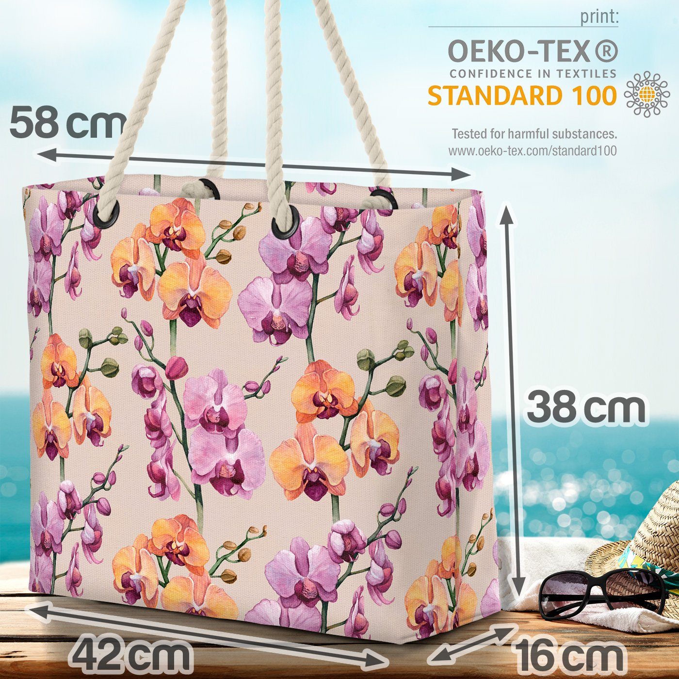 (1-tlg), Blumenmuster Malerei Blumen VOID Strandtasche romantisch Blumenmuster Blumen ro Malerei