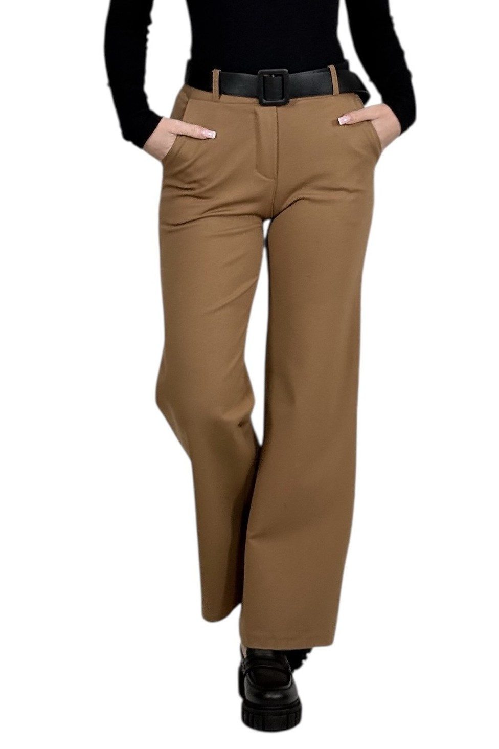 Mississhop Stretch-Hose Elegante Damenhose mit Gürtel und geradem Bein M.431